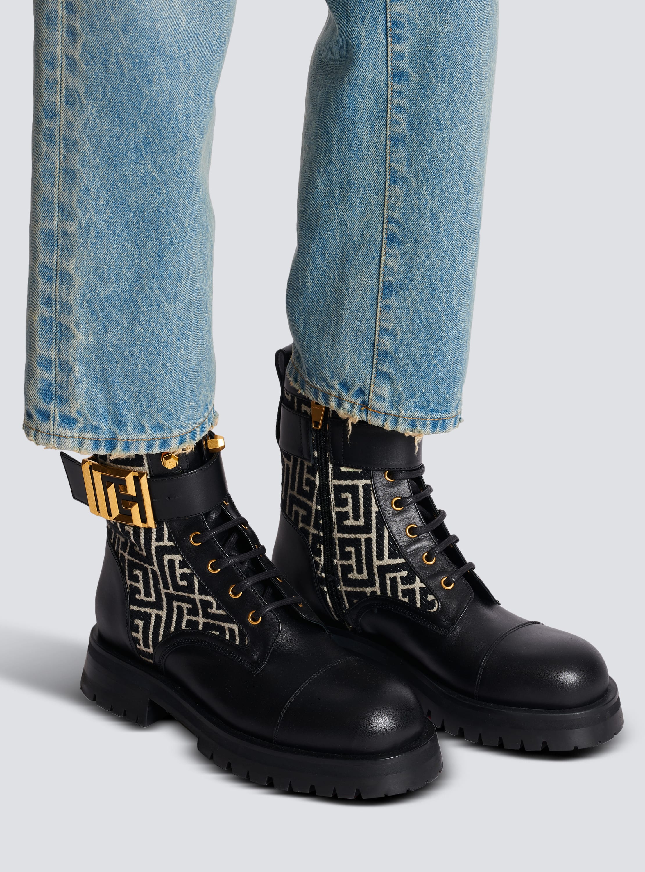 Charlie monogram jacquard and leather ranger boots