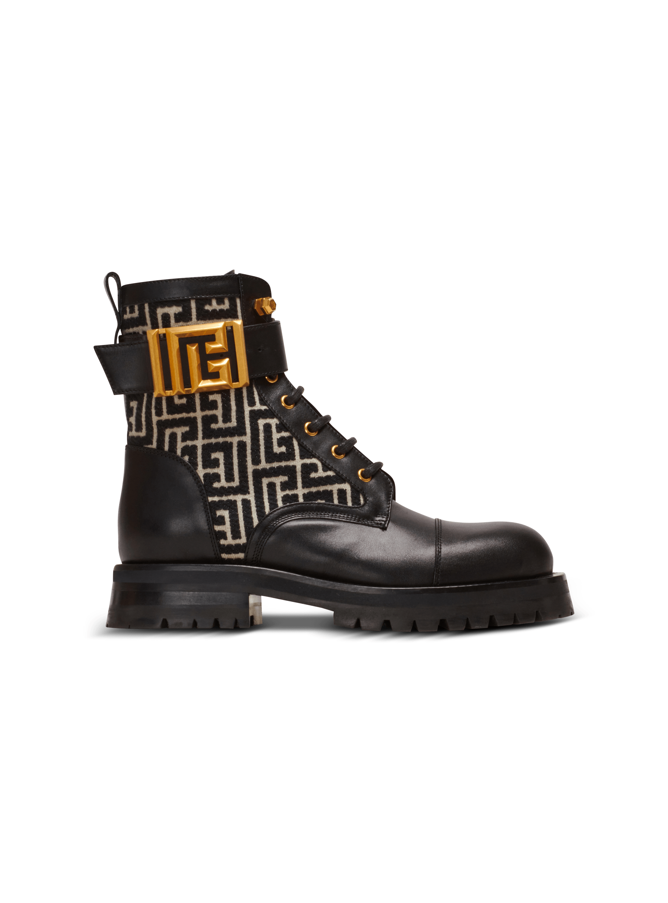 Charlie monogram jacquard and leather ranger boots black - Women | BALMAIN