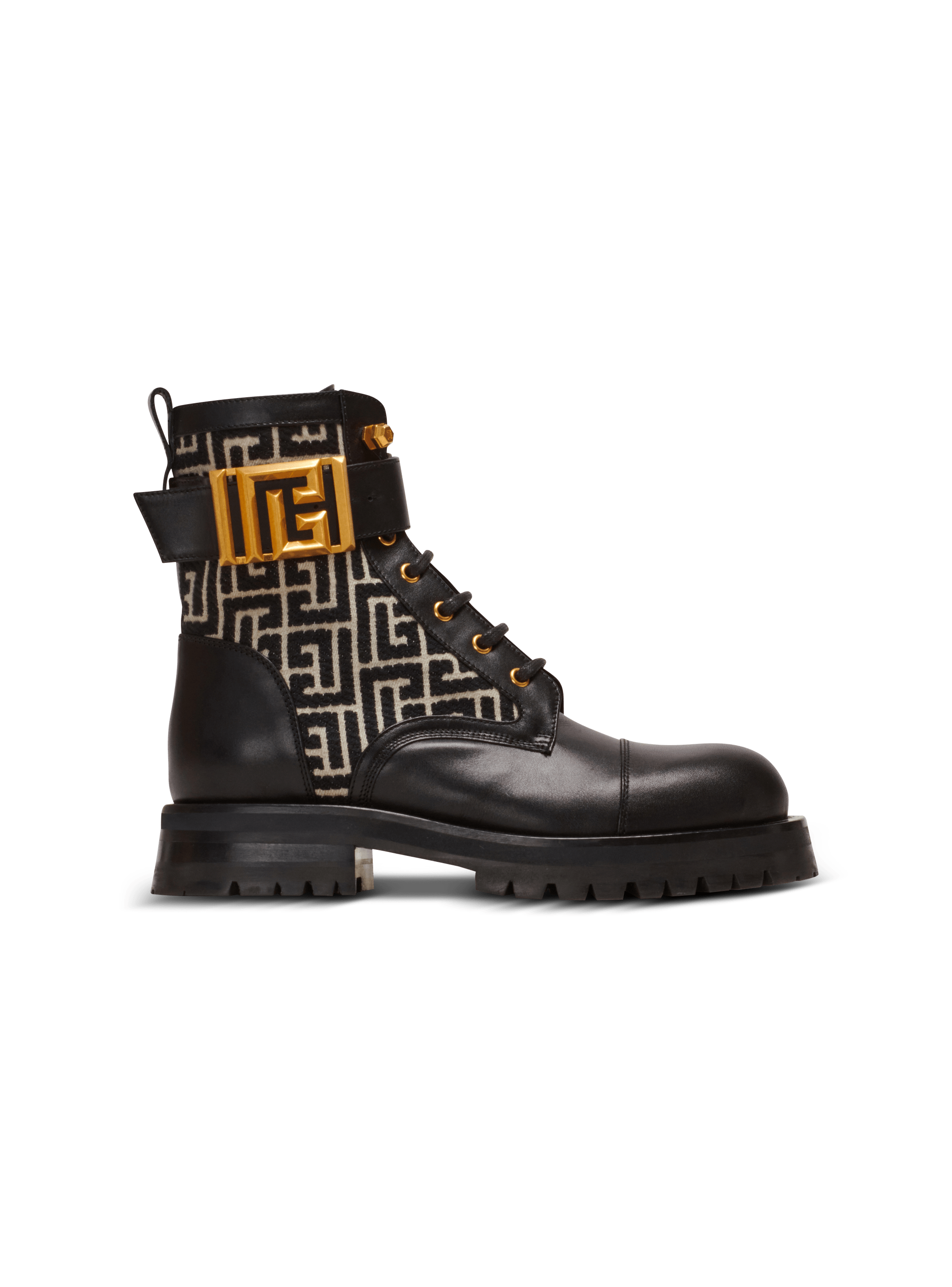 Balmain Charlie Monogram Lace-Up Army Booties