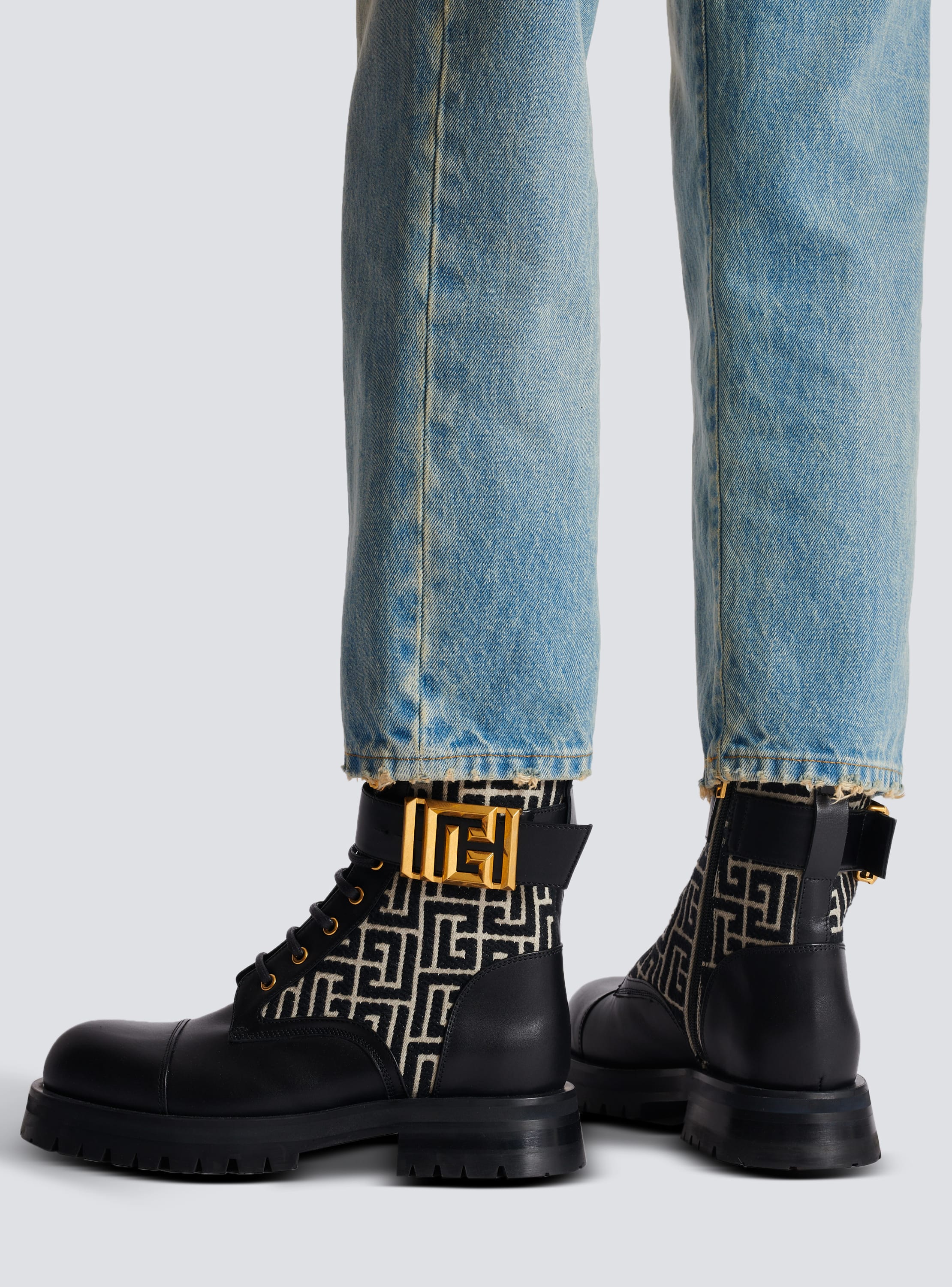 Charlie monogram jacquard and leather ranger boots