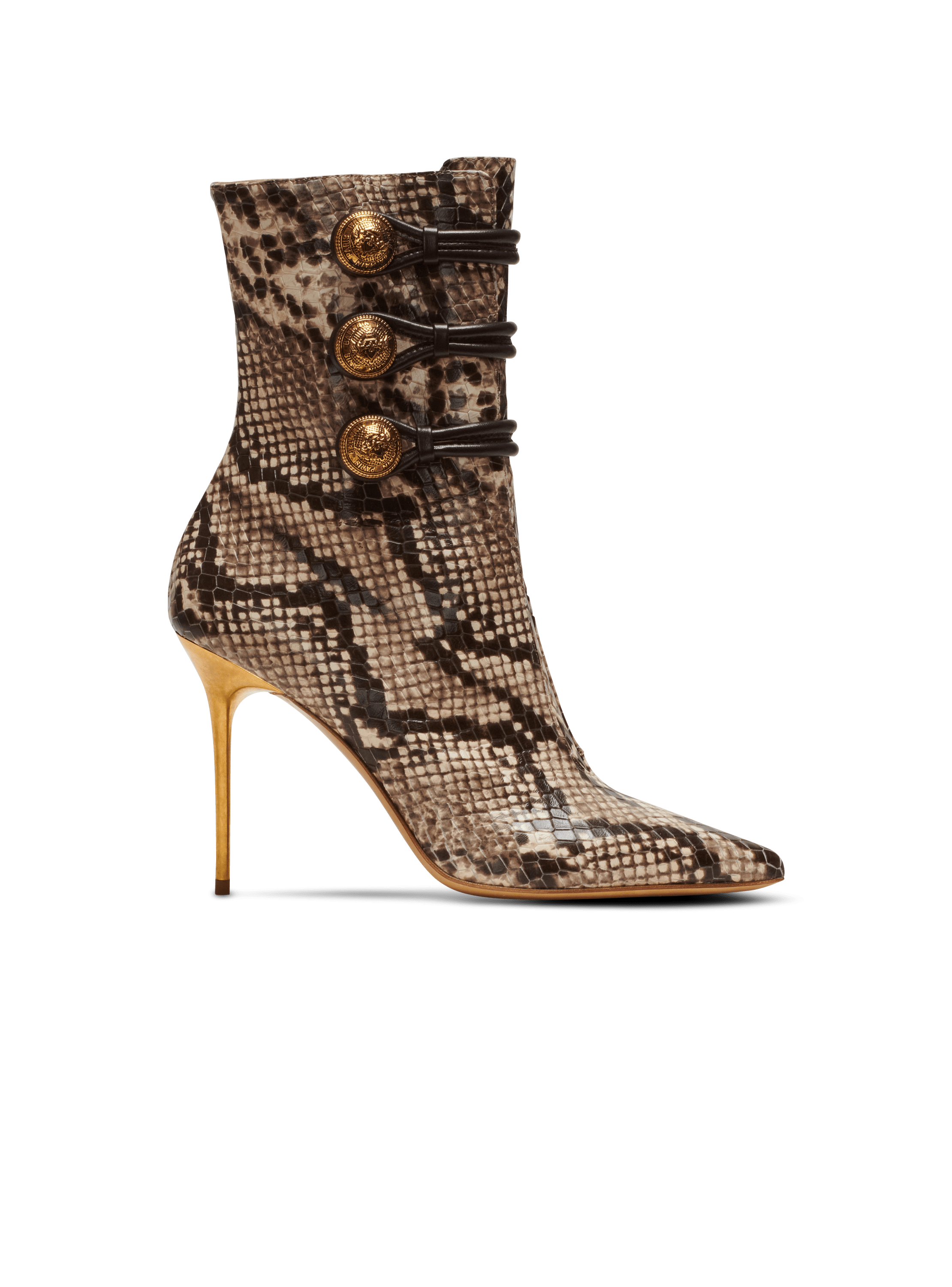 Alma snakeskin-effect leather ankle boots brown - Women | BALMAIN