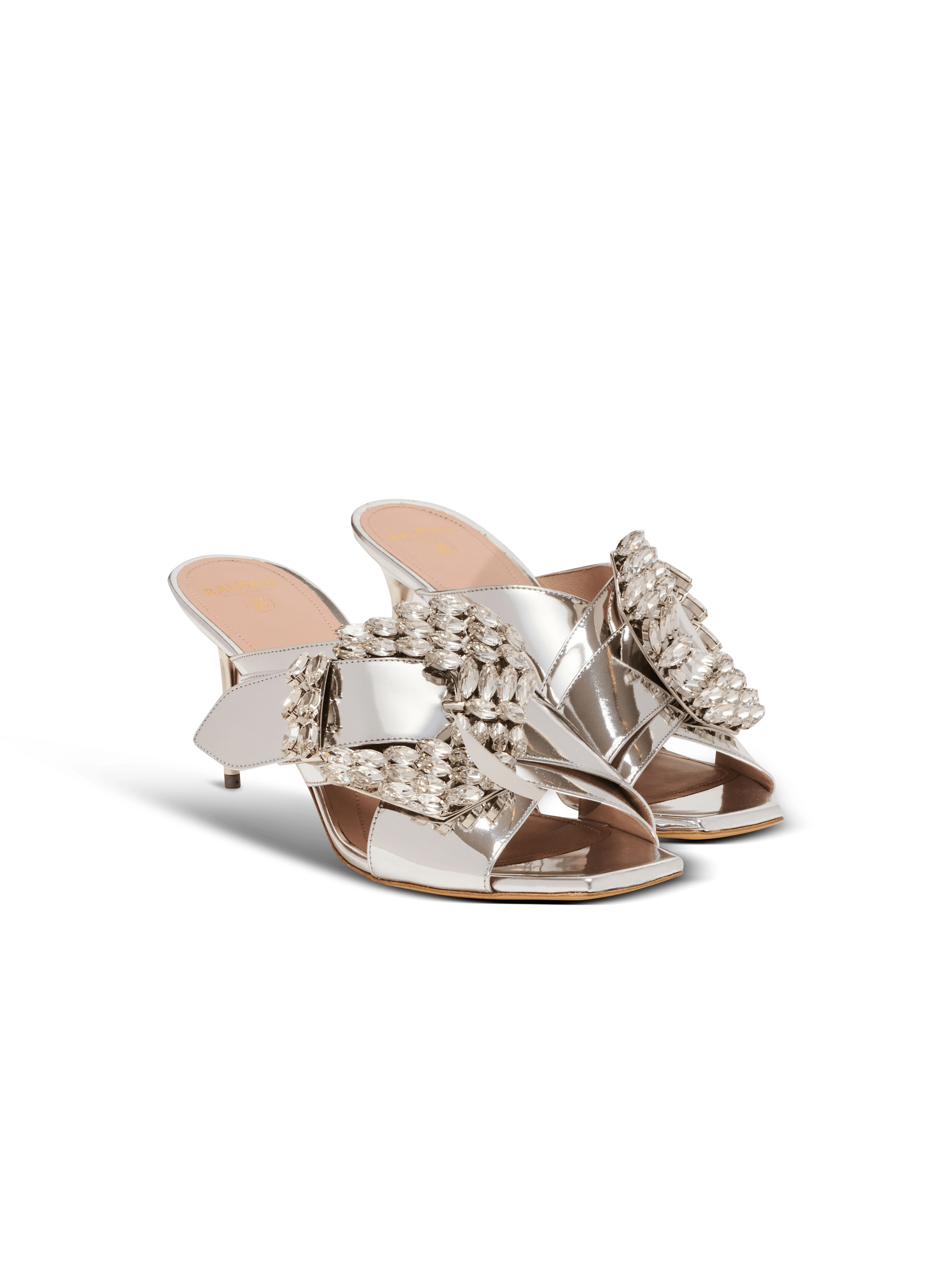 Uma Western mules in mirrored leather