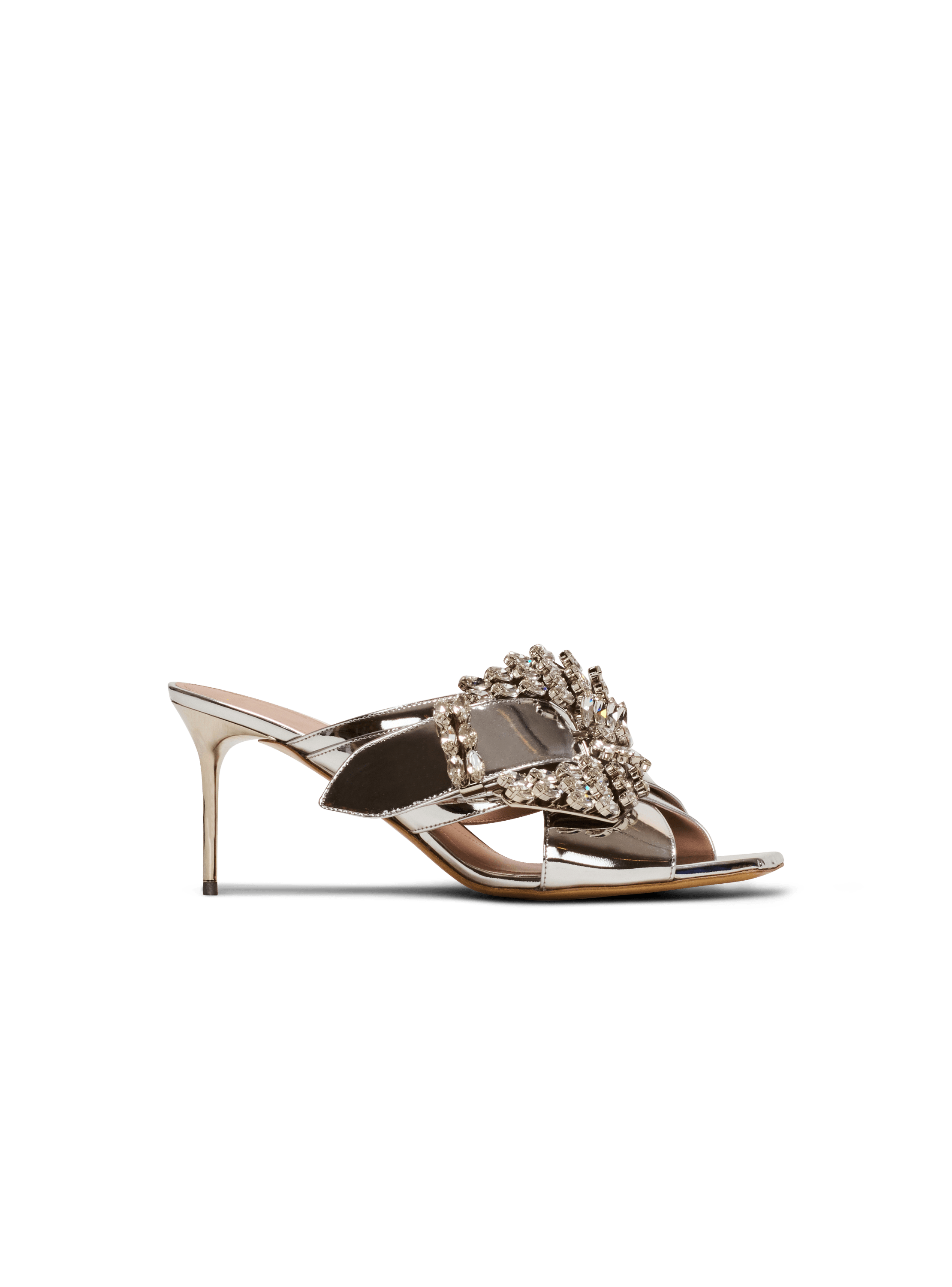 Uma Western mules in mirrored leather