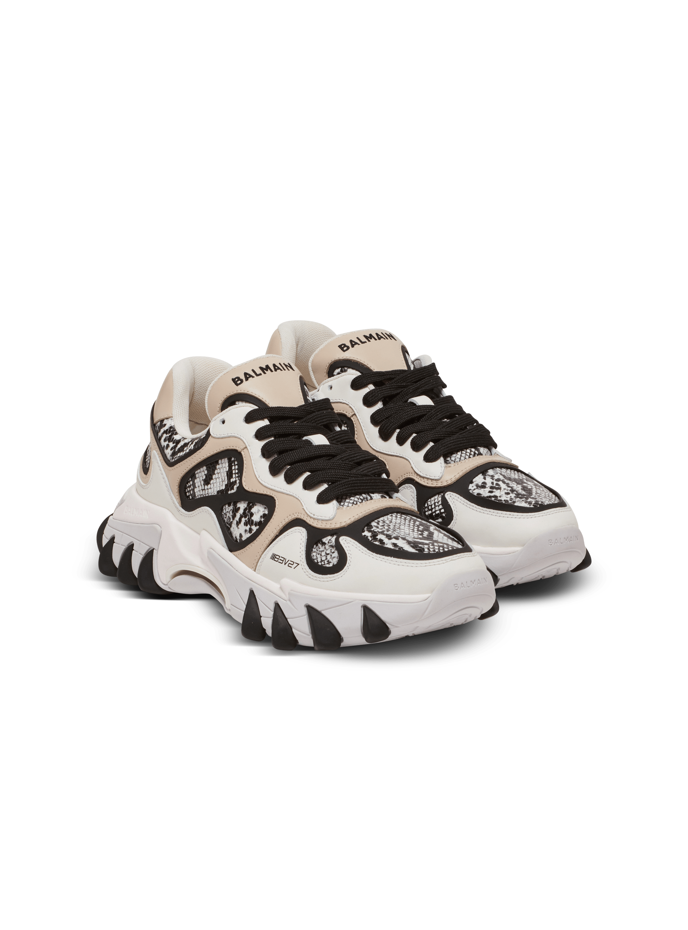B-East 蟒蛇纹皮革、麂皮和网眼运动鞋