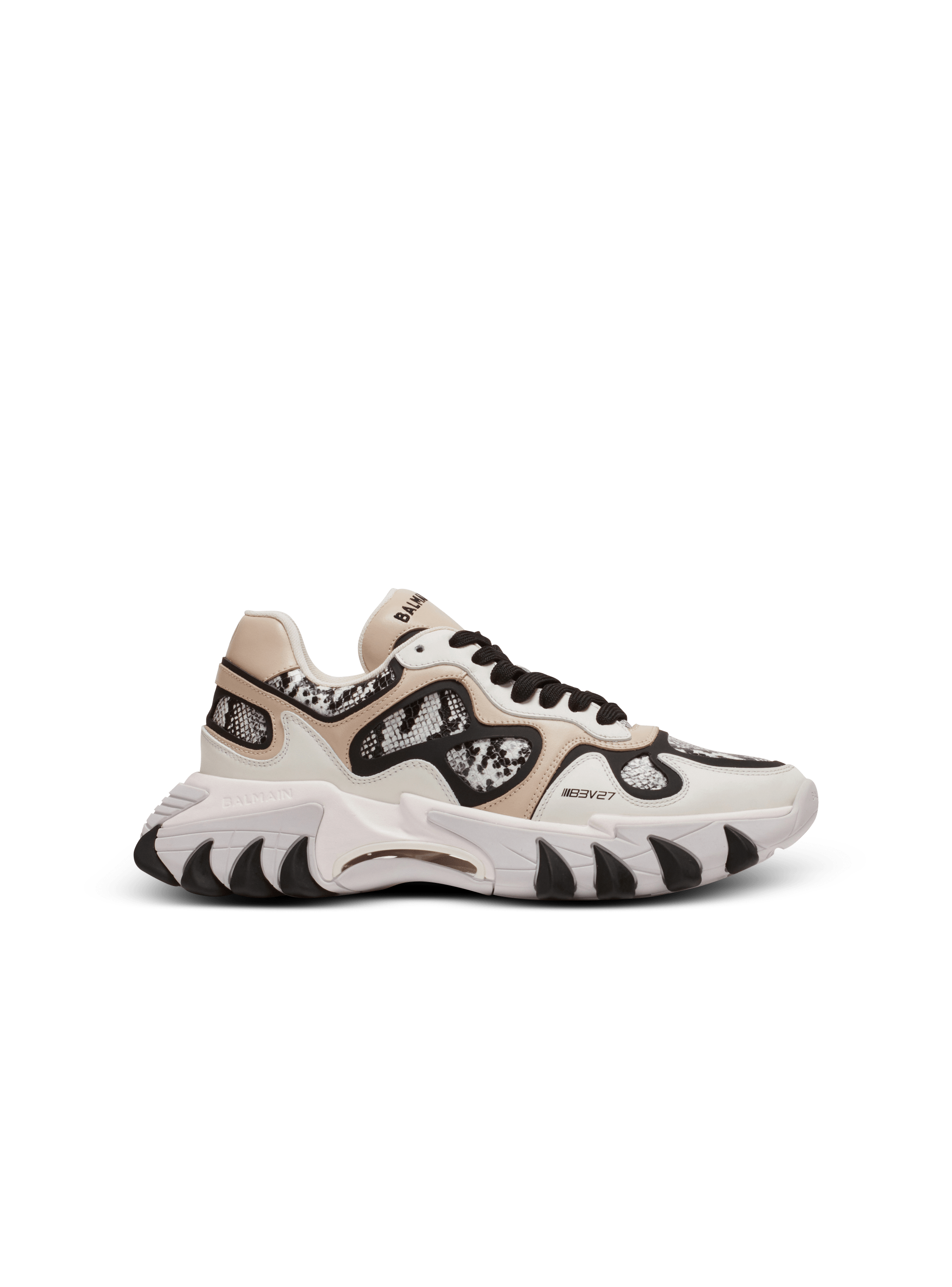 Sneakers B-East aus Leder mit Python-Effekt, Wildleder und Mesh, beige, hi-res