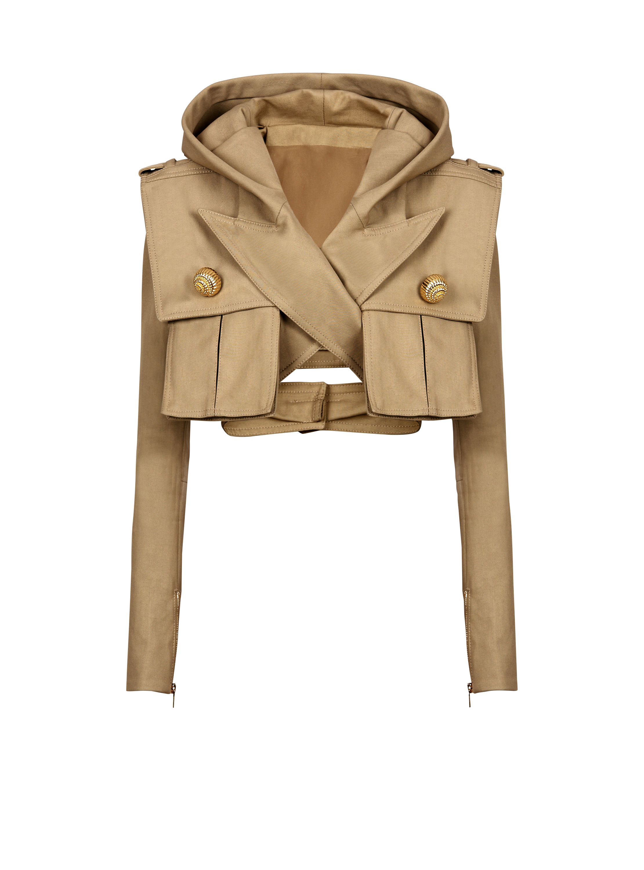 balmain paris Veste courte à capuche en coton beige - Femme