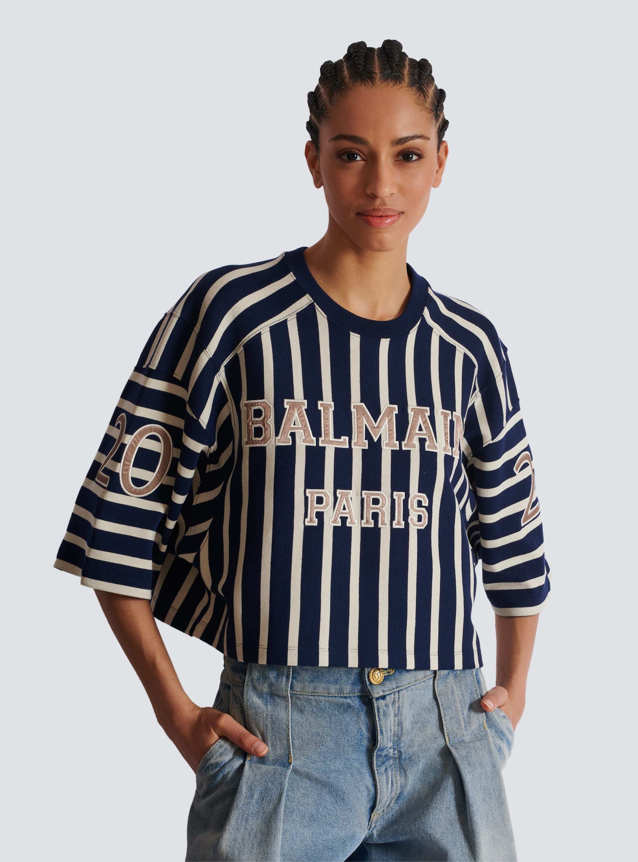 Striped Balmain Baseball T shirt Women BALMAIN