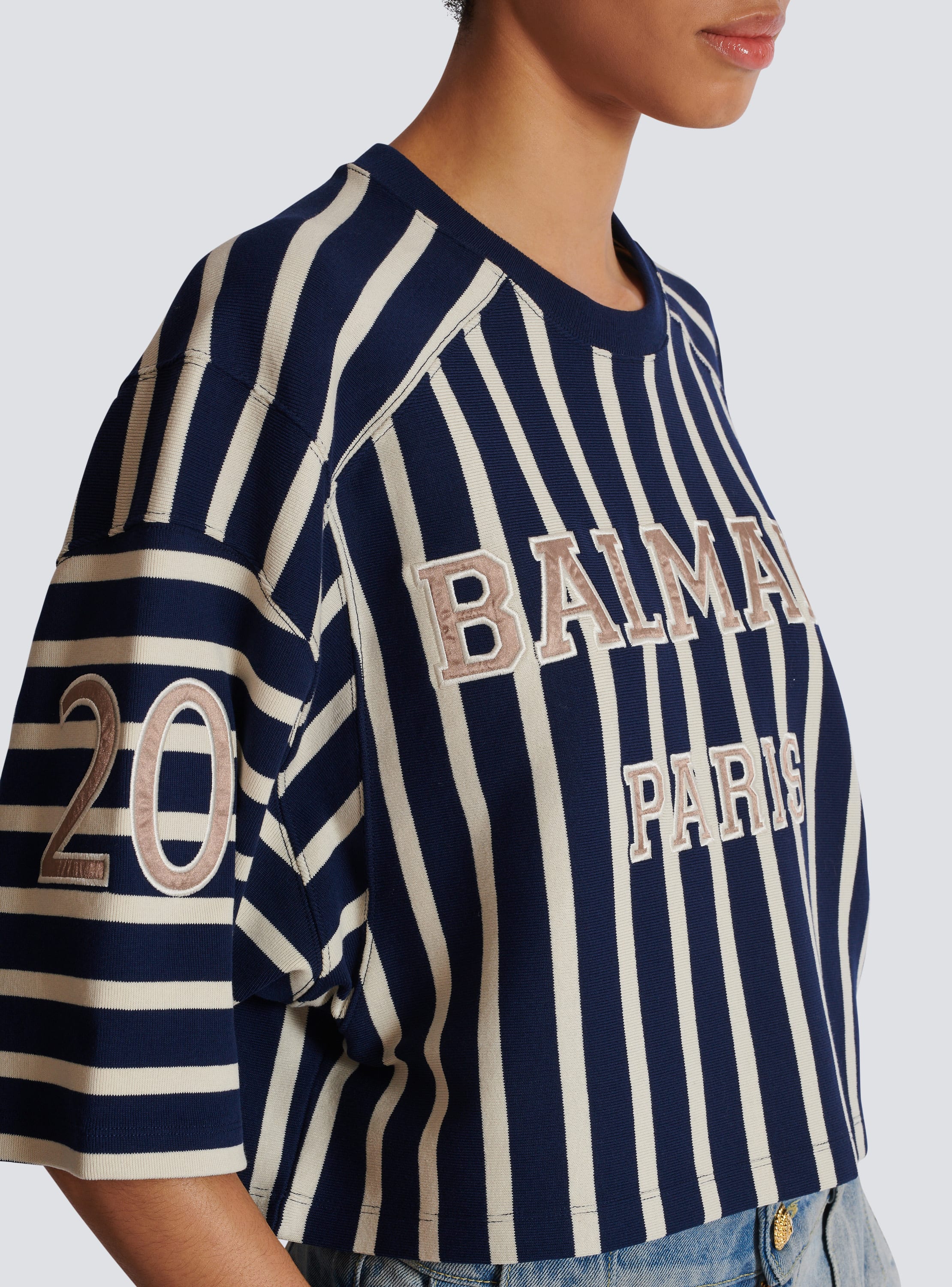 Striped Balmain Baseball T shirt