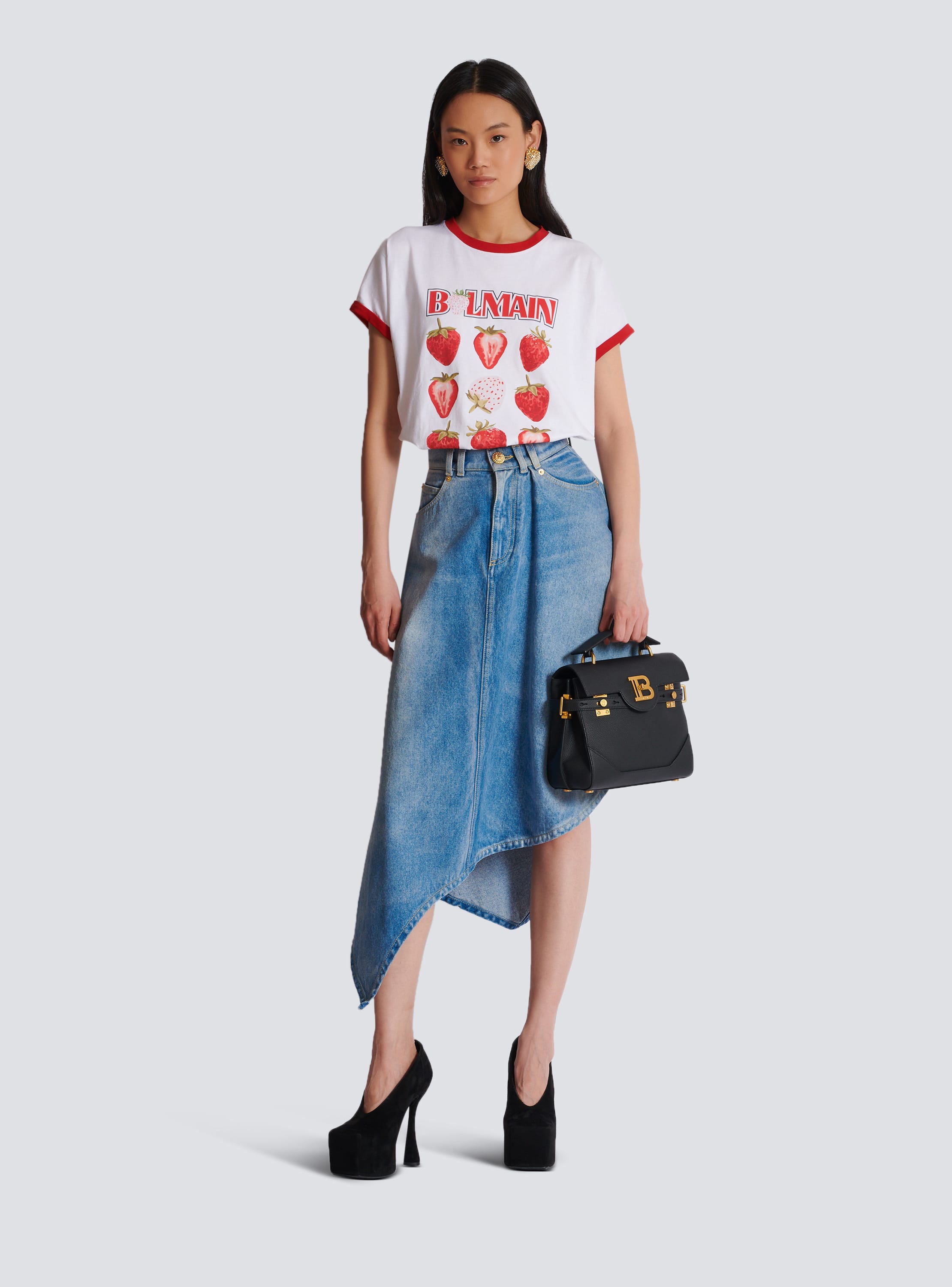 Zweifarbiges T-Shirt mit Balmain Fraise-Print