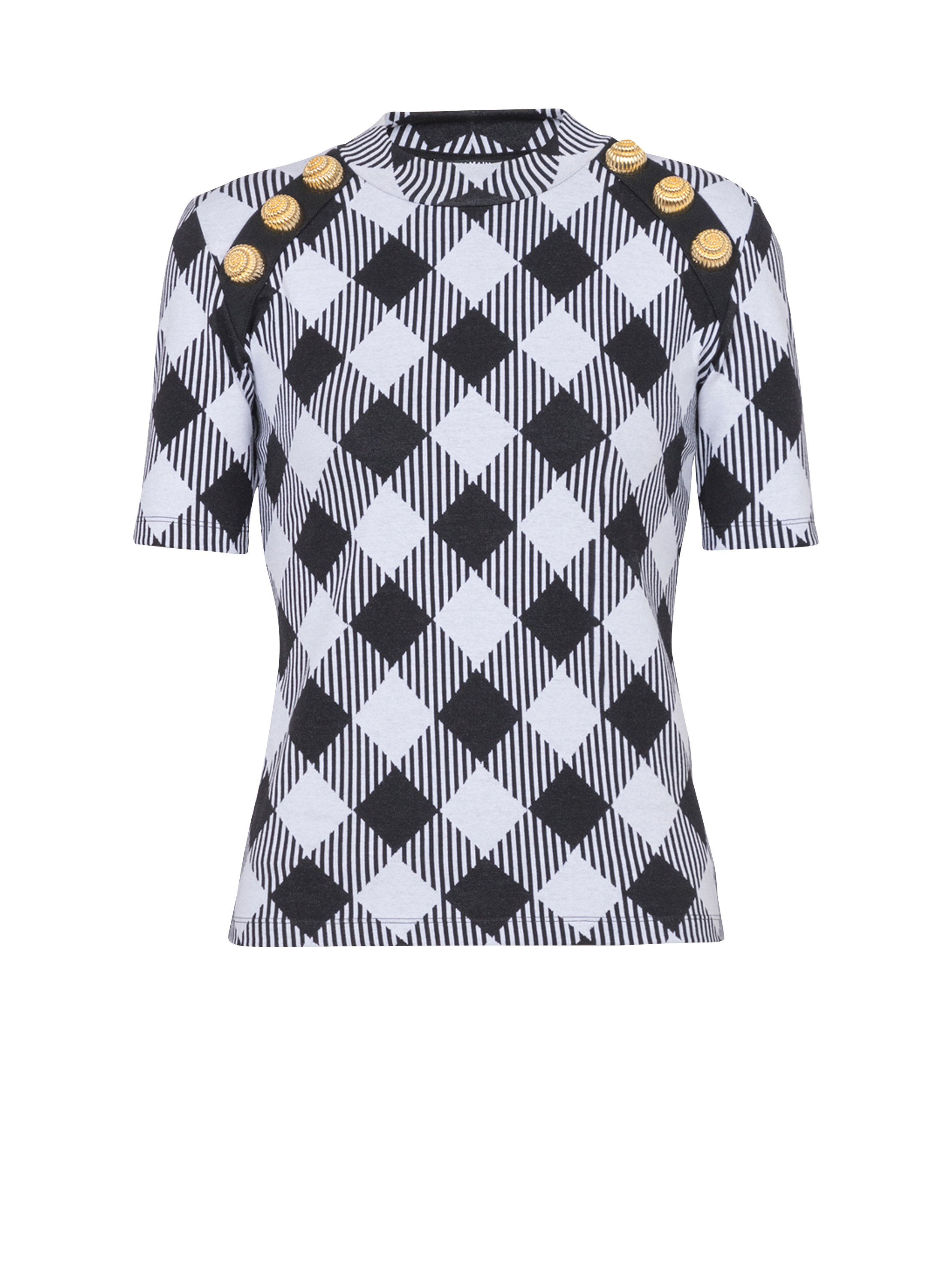 Gingham button T-shirt