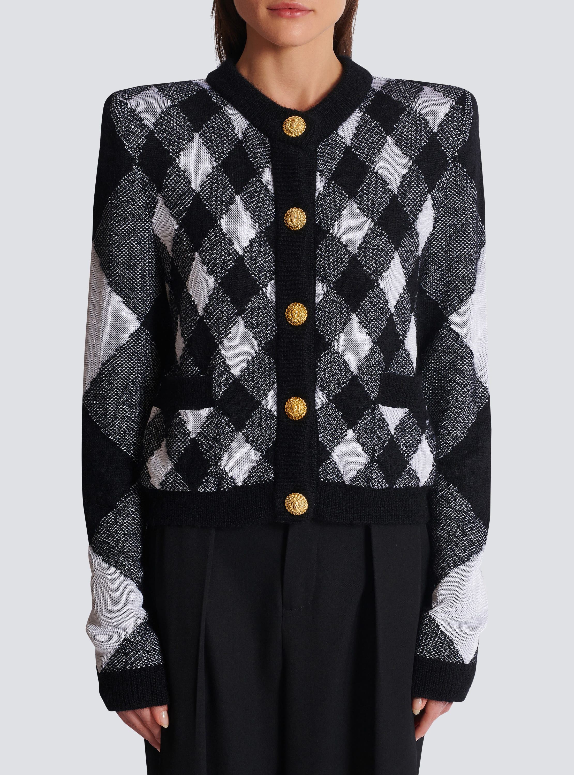 Gingham knit cardigan