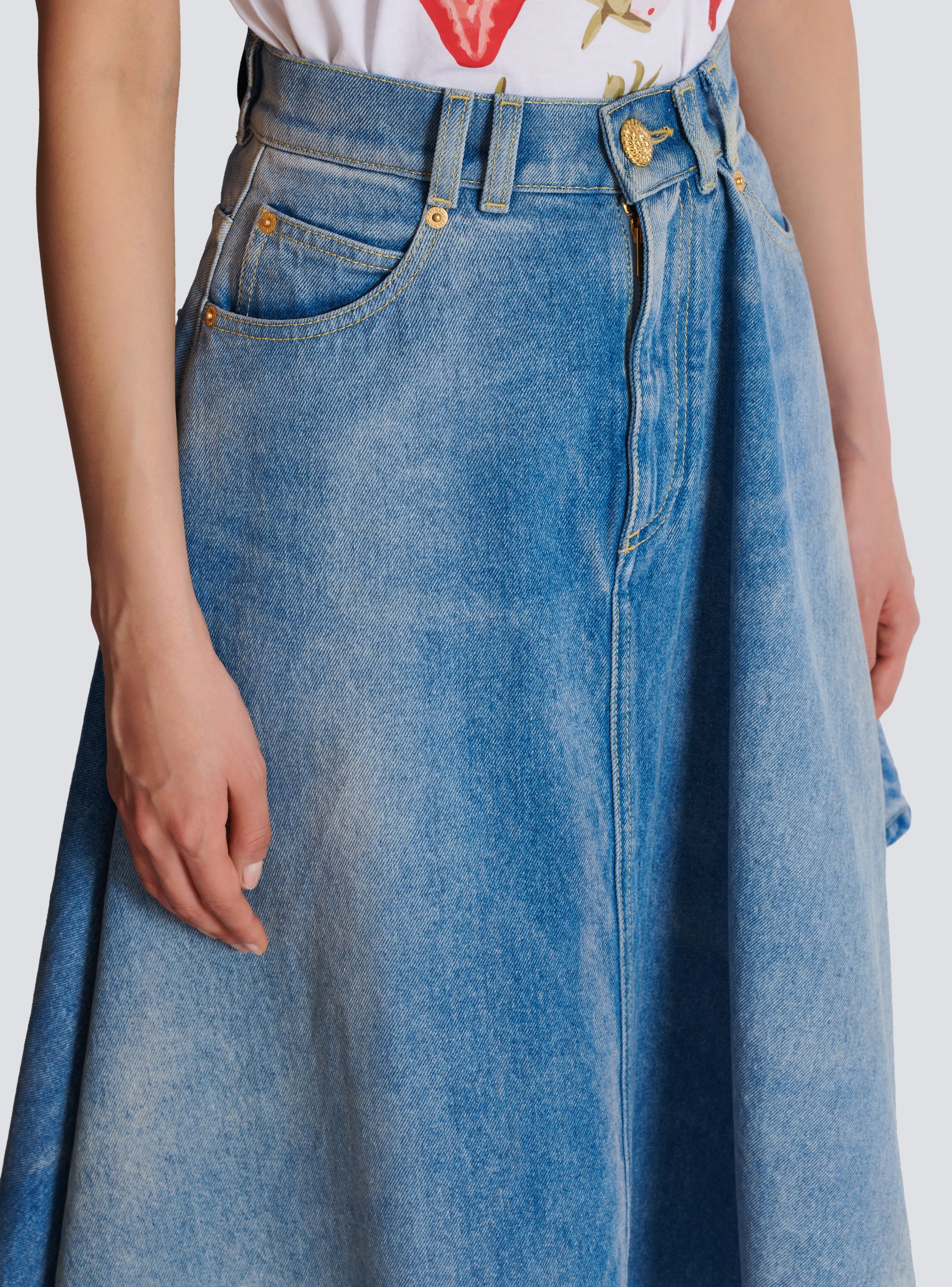 Pleated asymmetric denim skirt blue Women BALMAIN