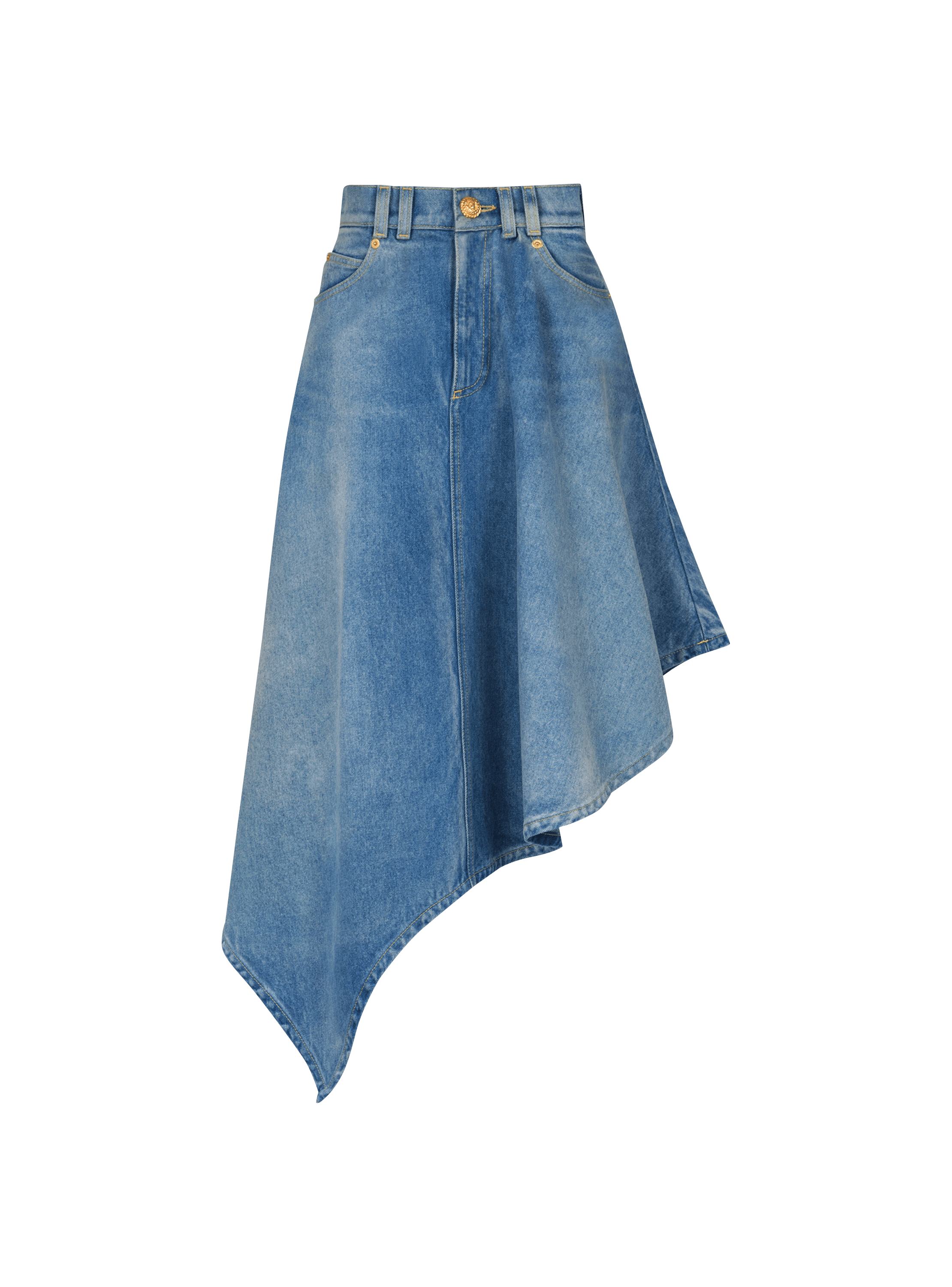 Pleated asymmetric denim skirt