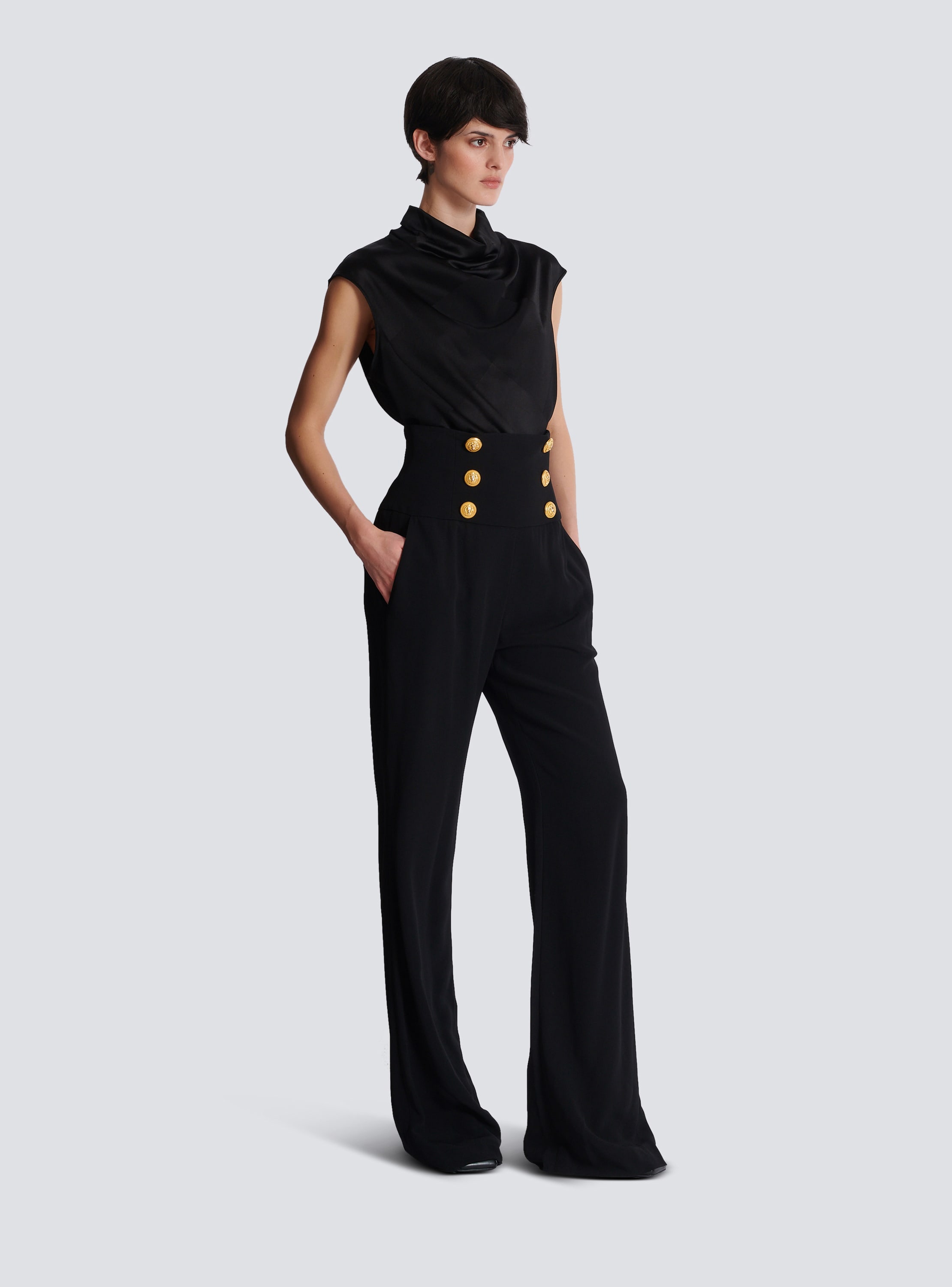 Crepe wide-leg trousers with buttons