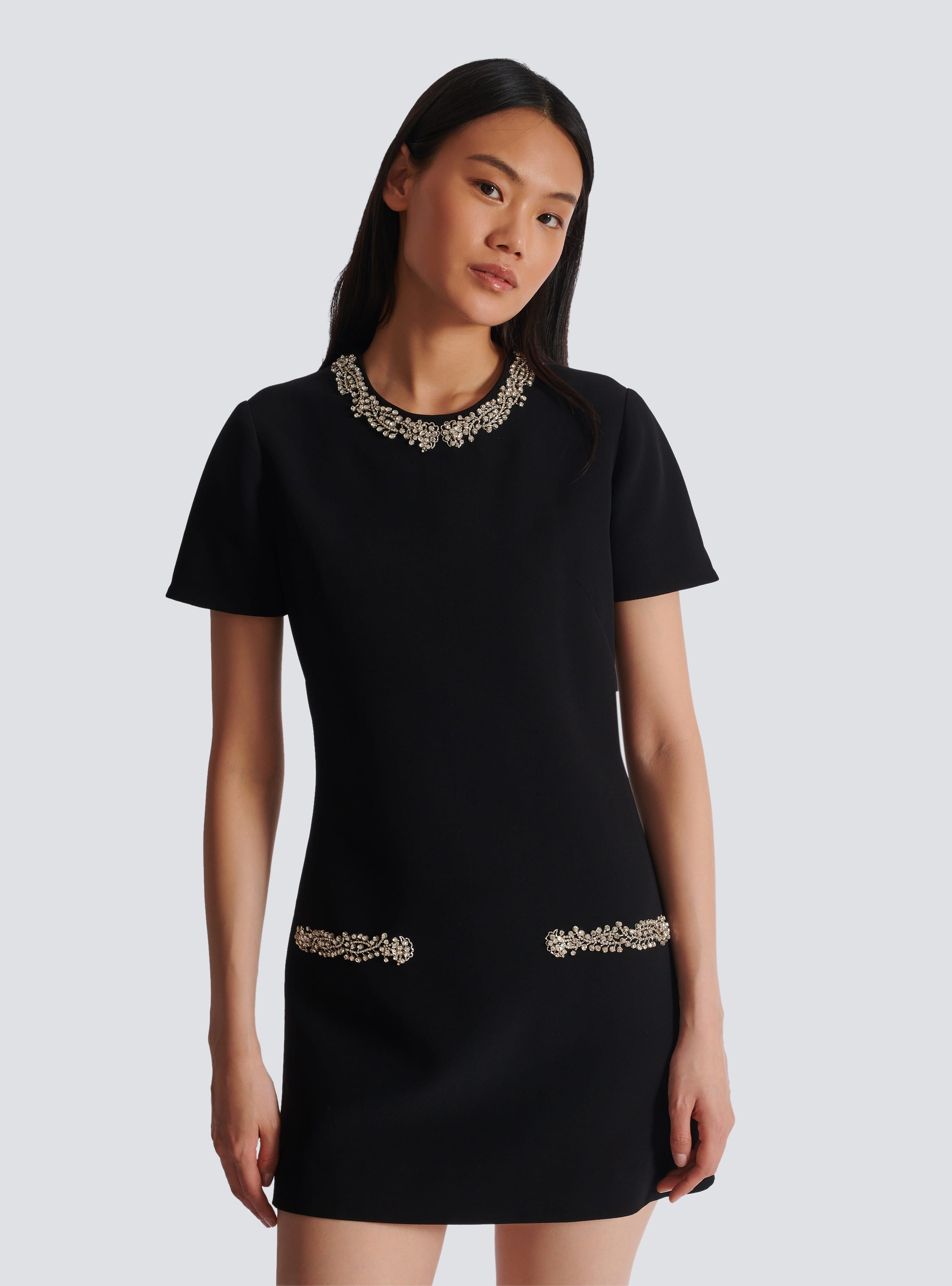 Embroidered crepe shift dress