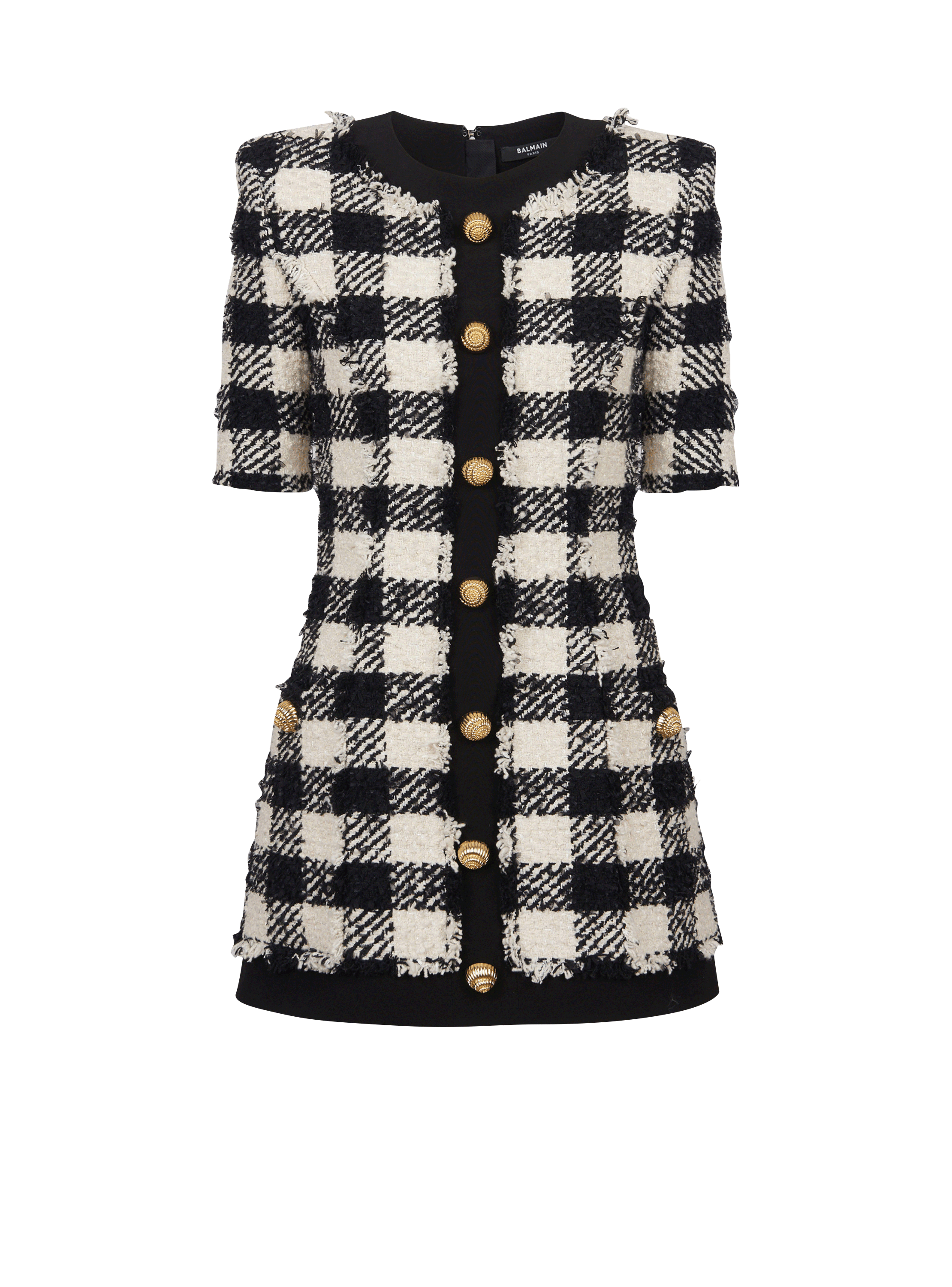 Gingham tweed and crepe dress