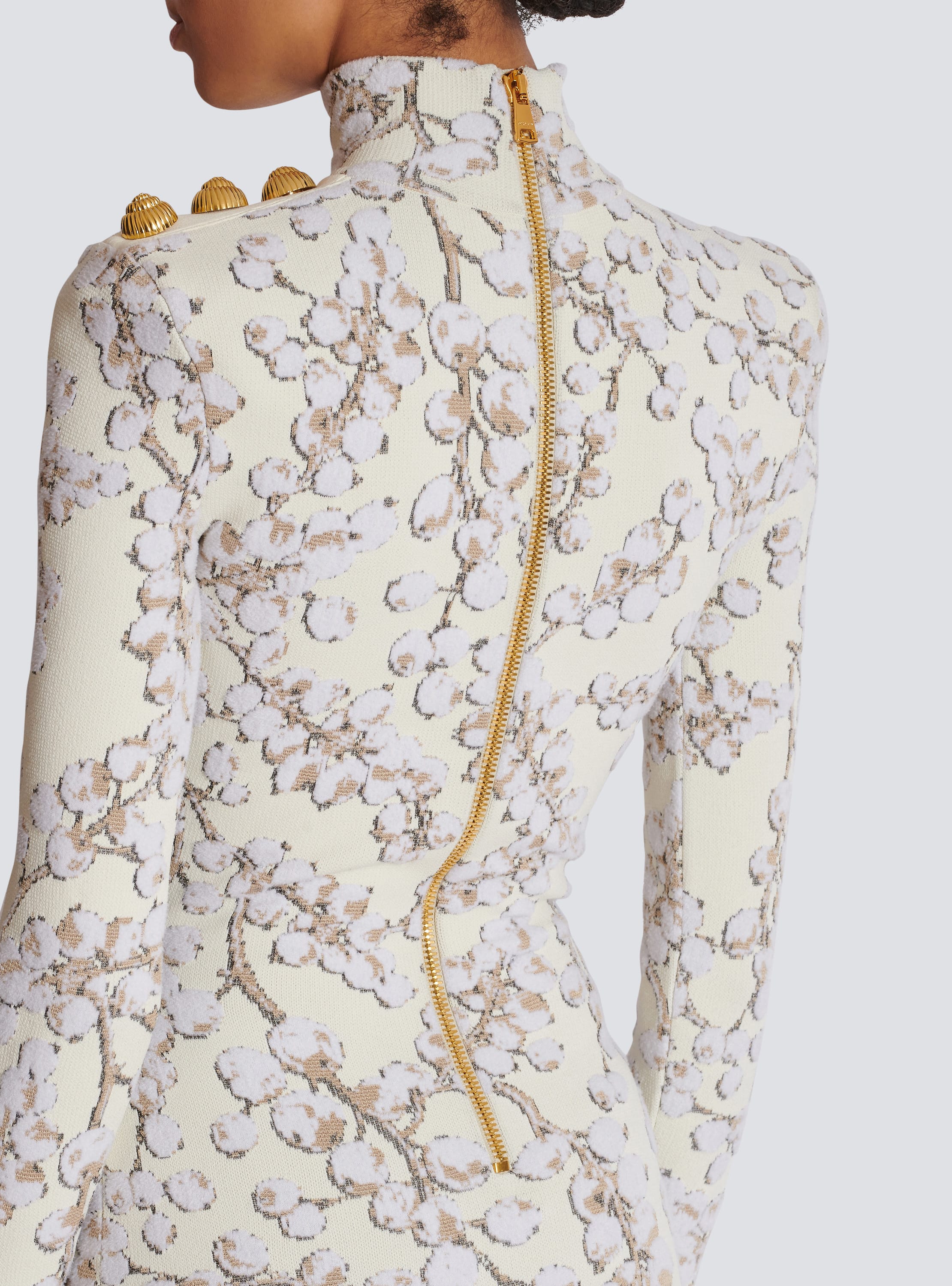 Redcurrant jacquard knit short dress white Women BALMAIN
