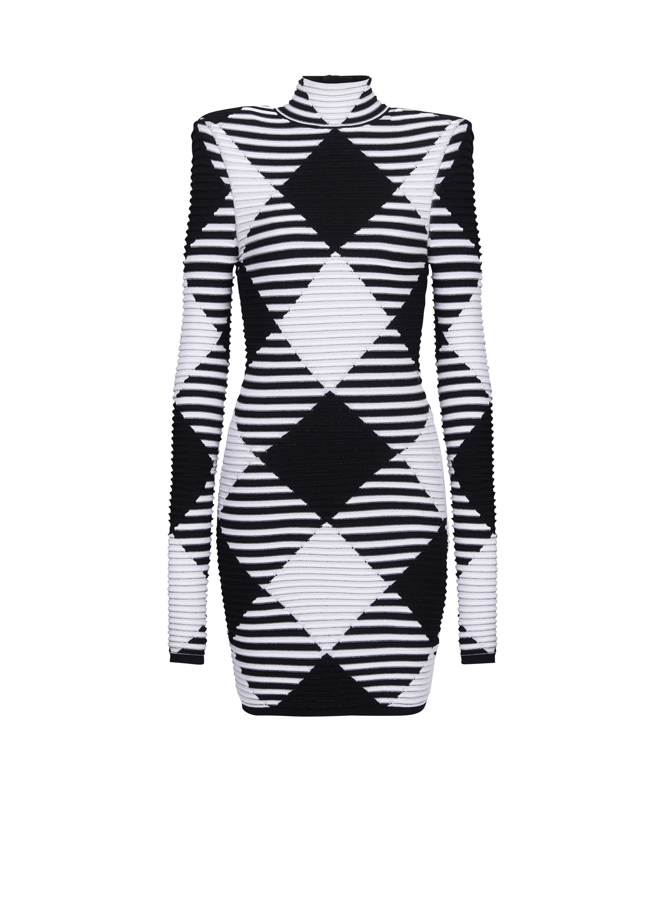 Short dress in rolled gingham knit black Women BALMAIN