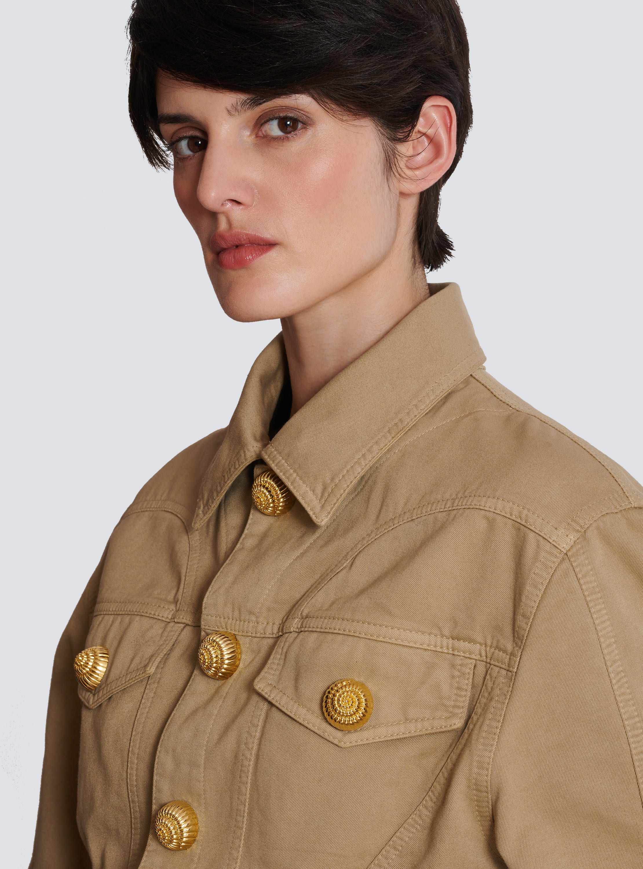 Ruffled cotton canvas jacket Women BALMAIN