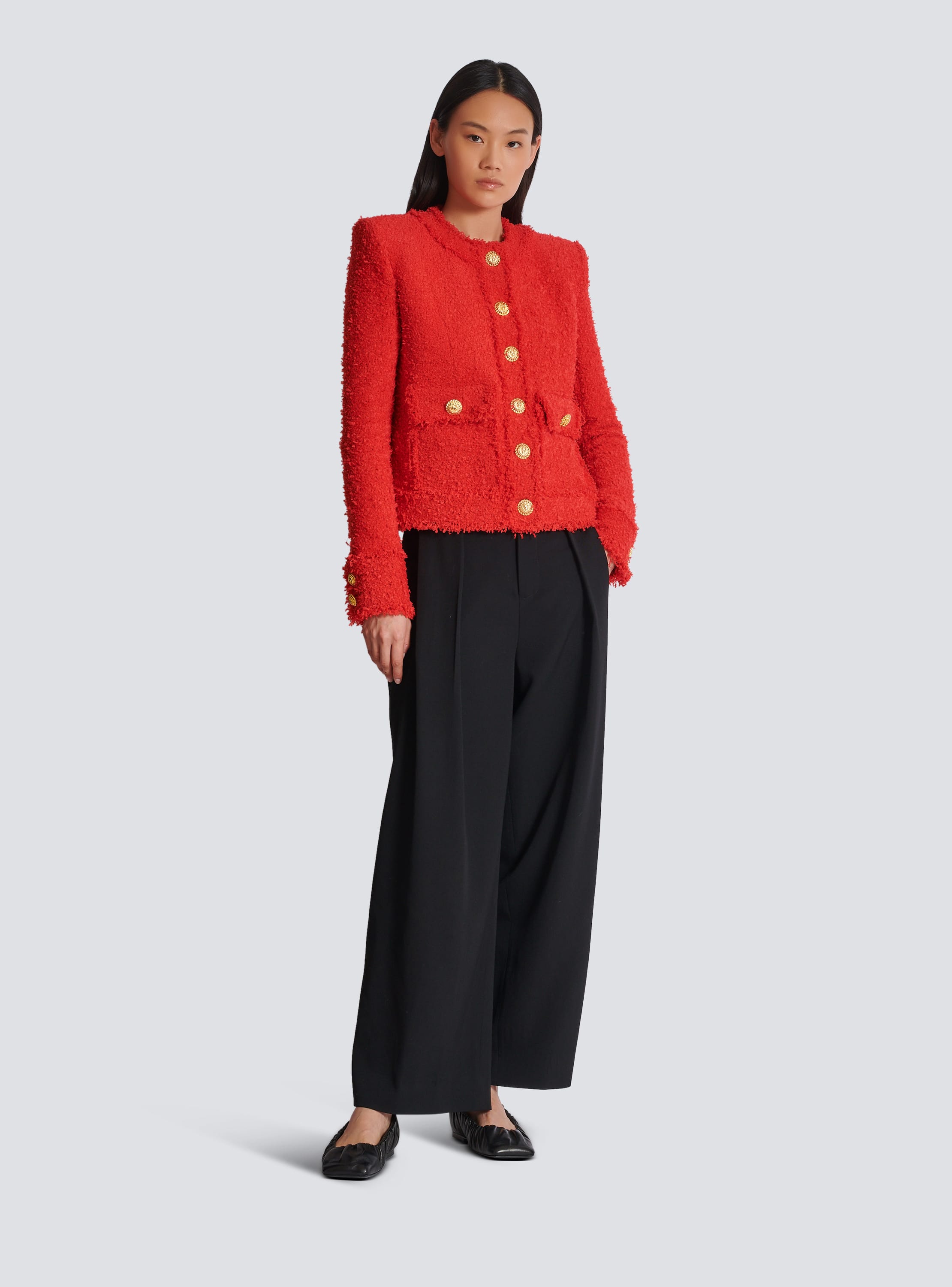 Cropped tweed jacket red Women BALMAIN