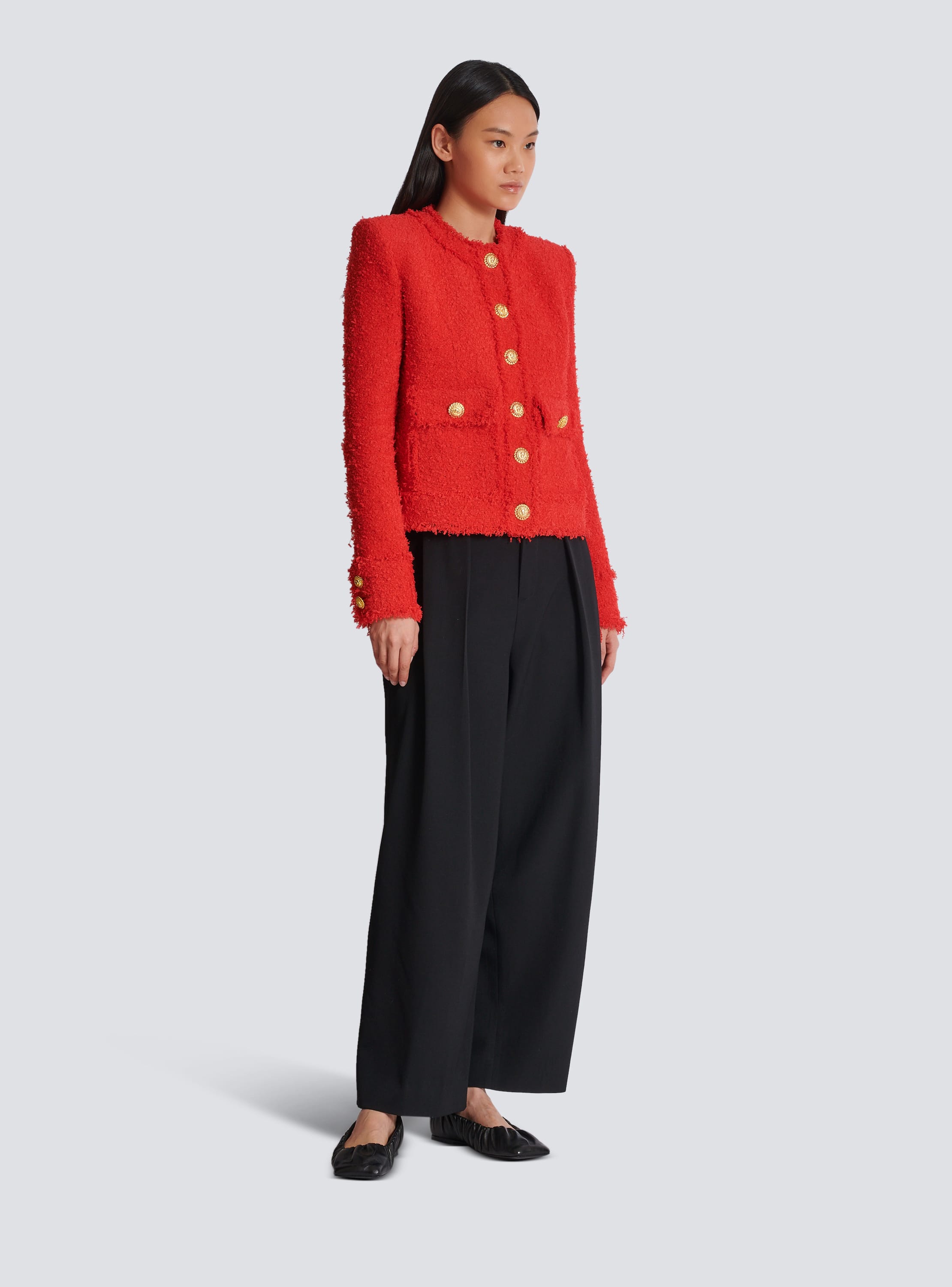 Cropped tweed jacket red Women BALMAIN