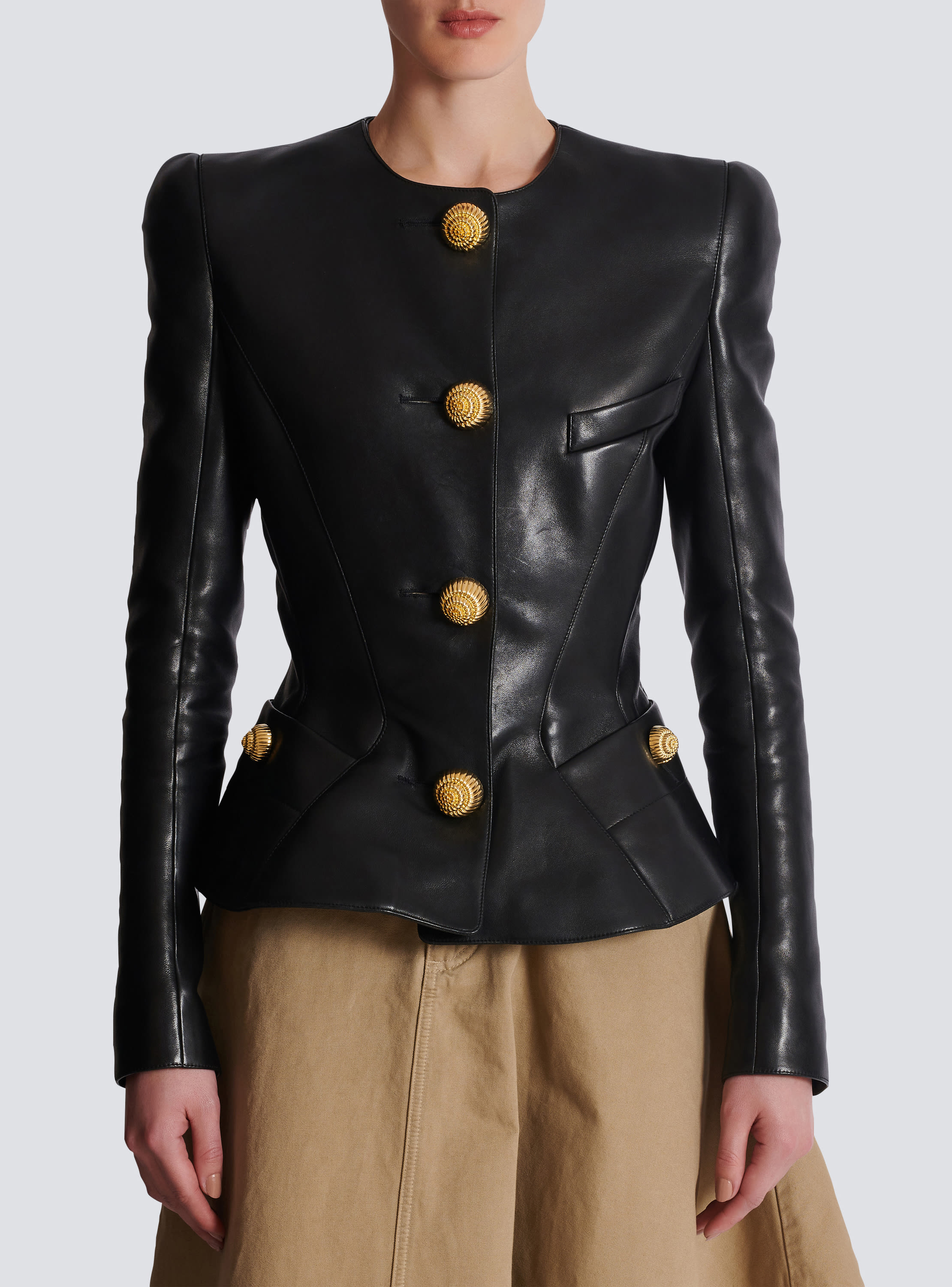 Lambskin leather peplum jacket Women BALMAIN