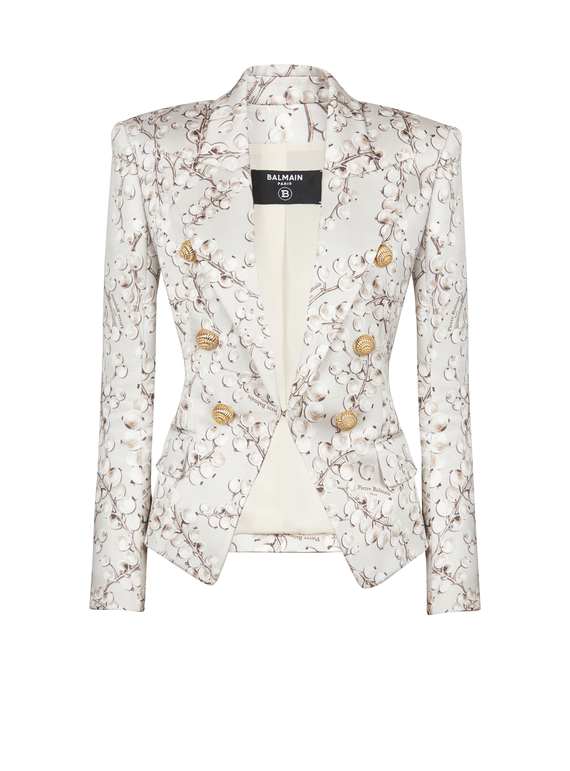 6-button satin jacket with Redcurrant print