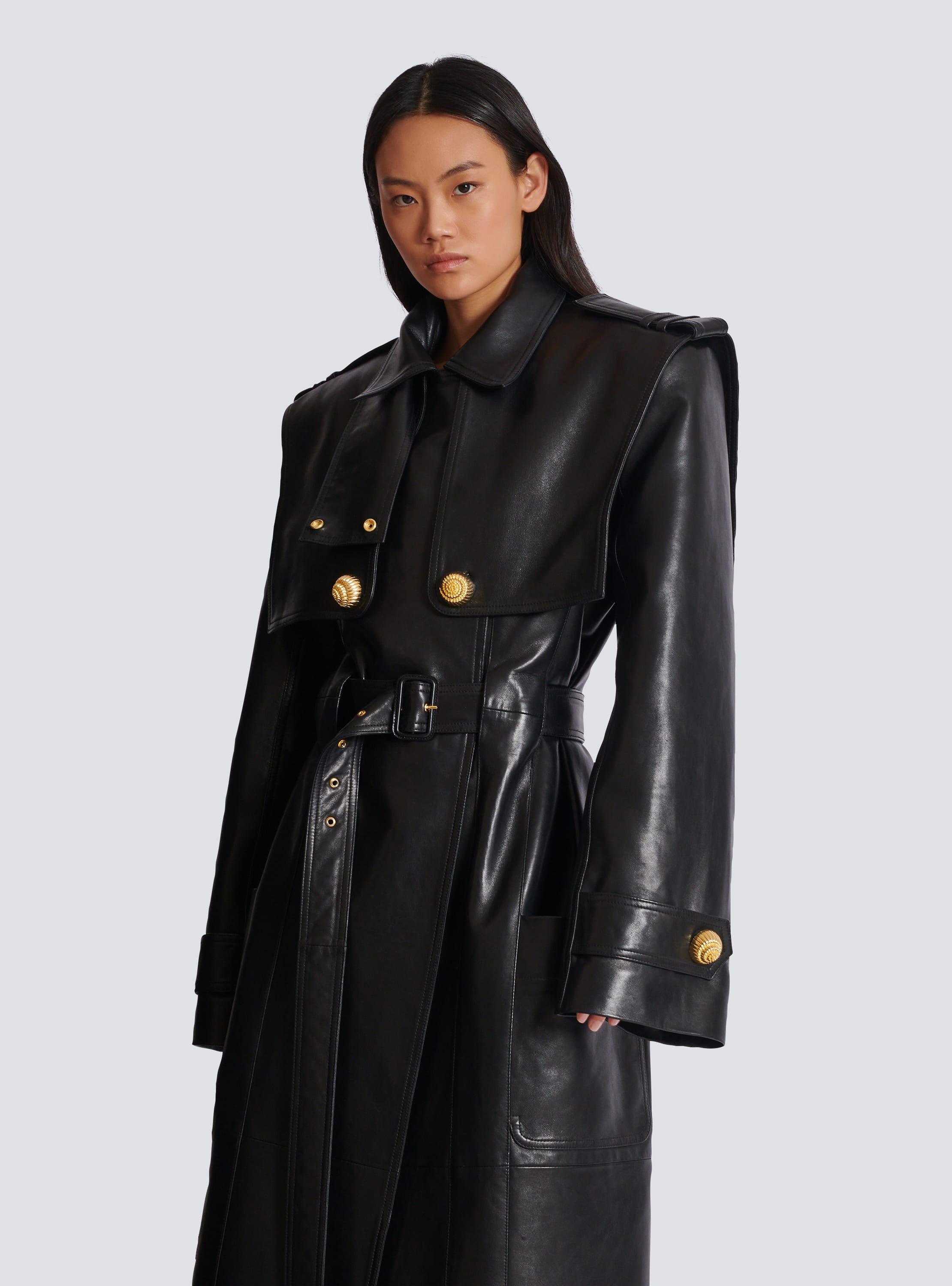 Belted trench coat in lambskin leather