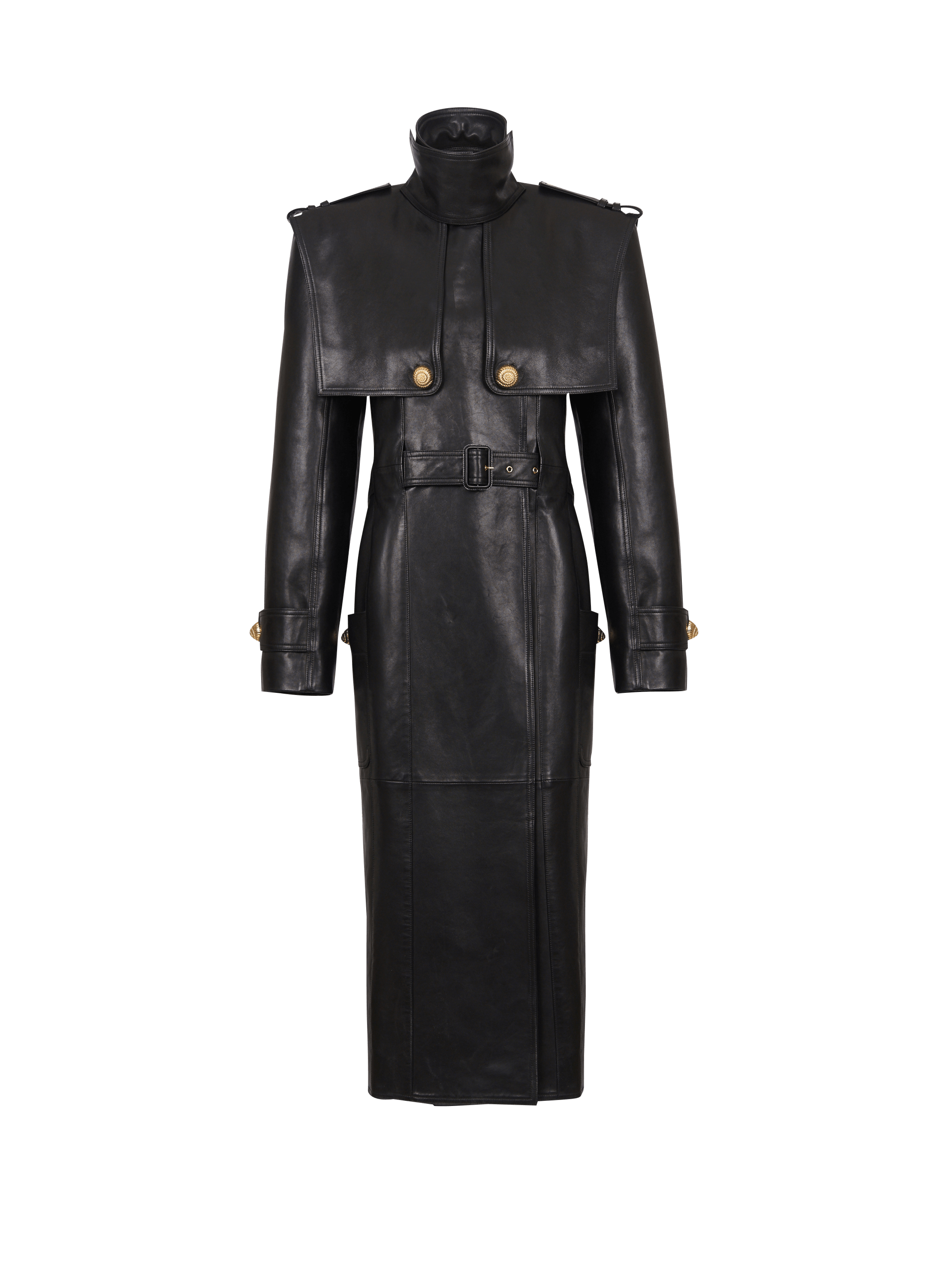 Belted trench coat in lambskin leather