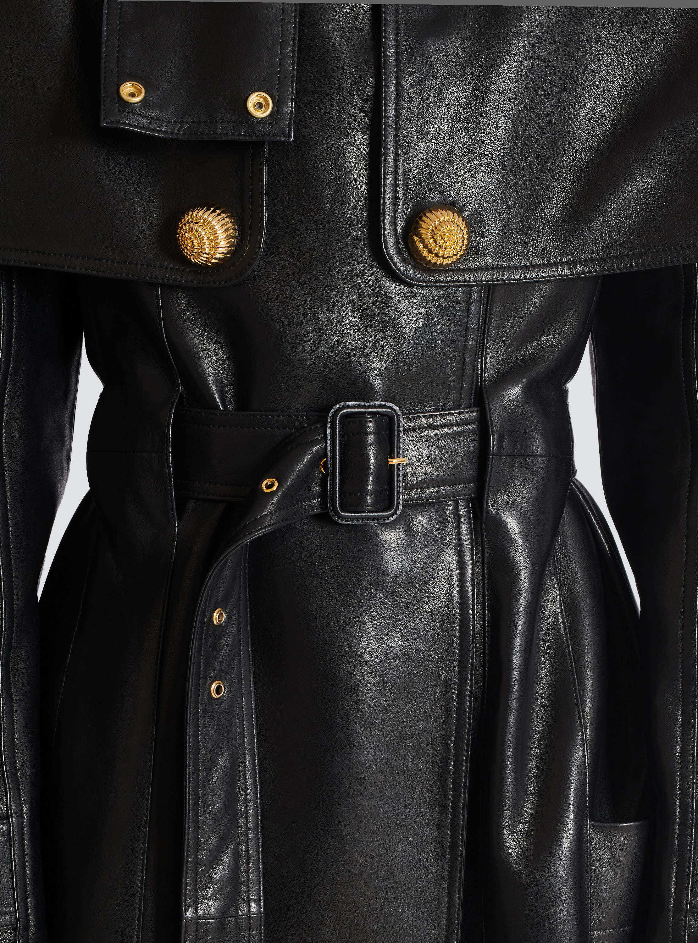 Black trench coat with gold buttons best sale