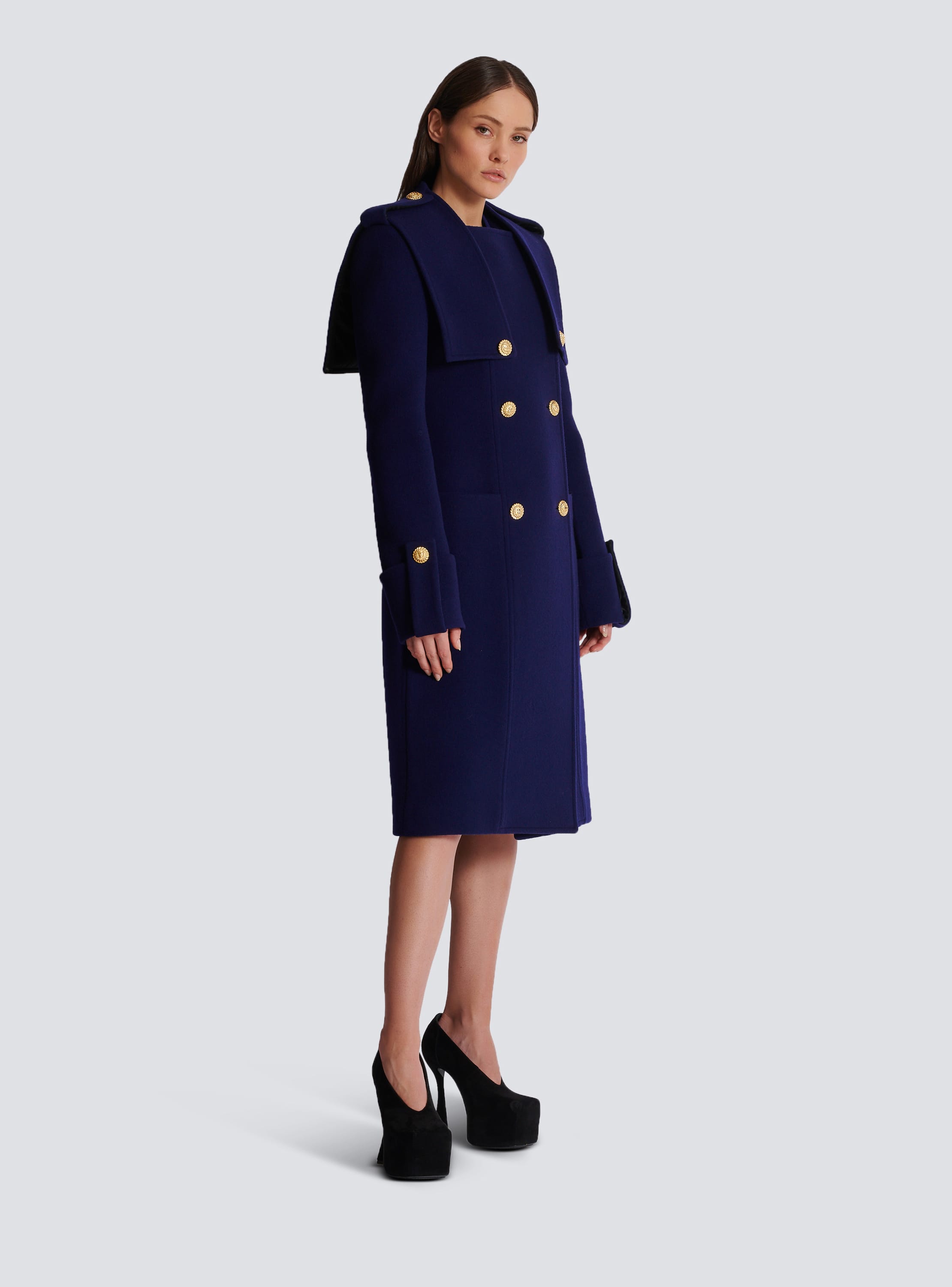 Trench-coat boutonné en laine et cachemire