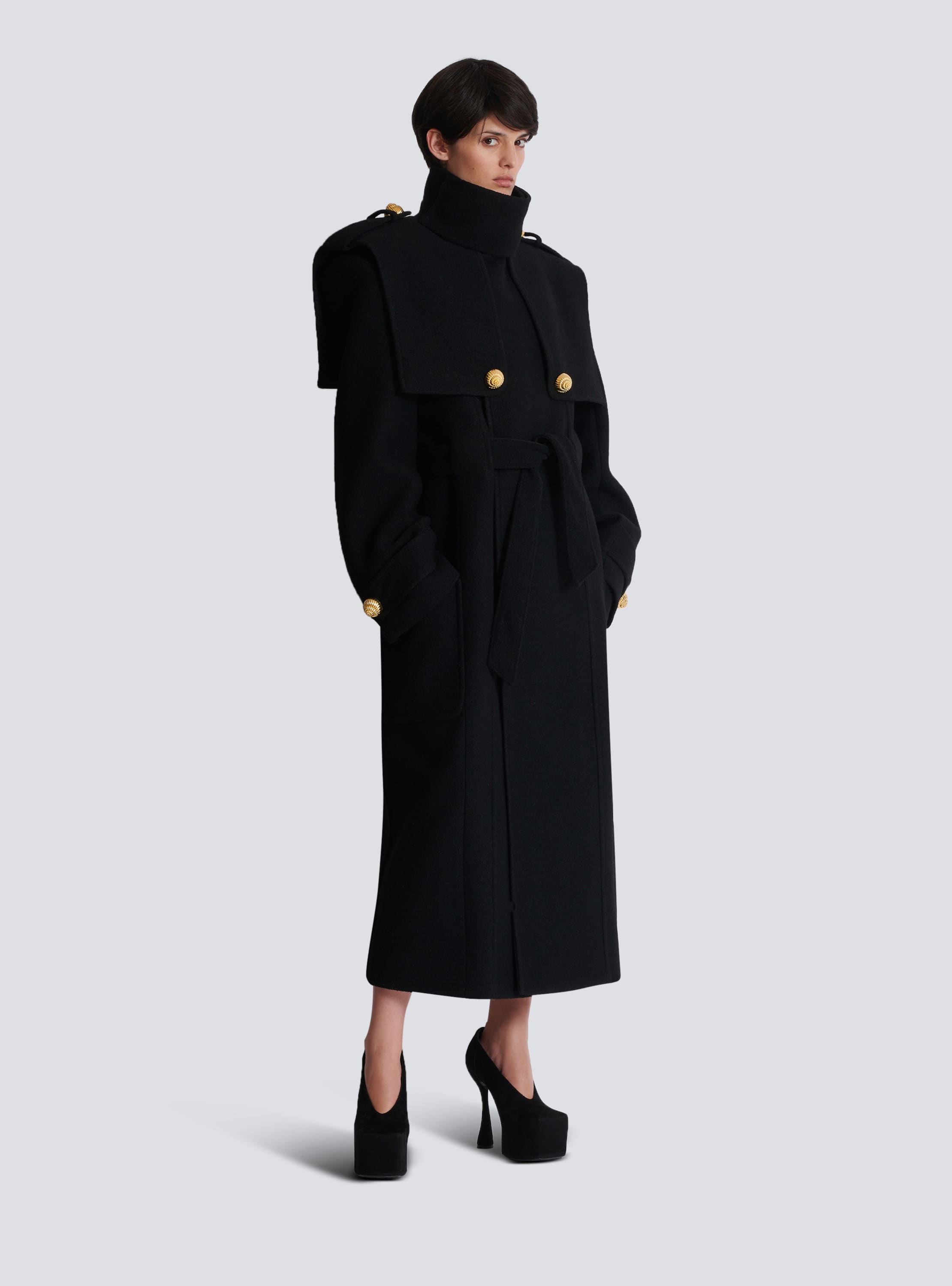 Trench-coat boutonné en laine