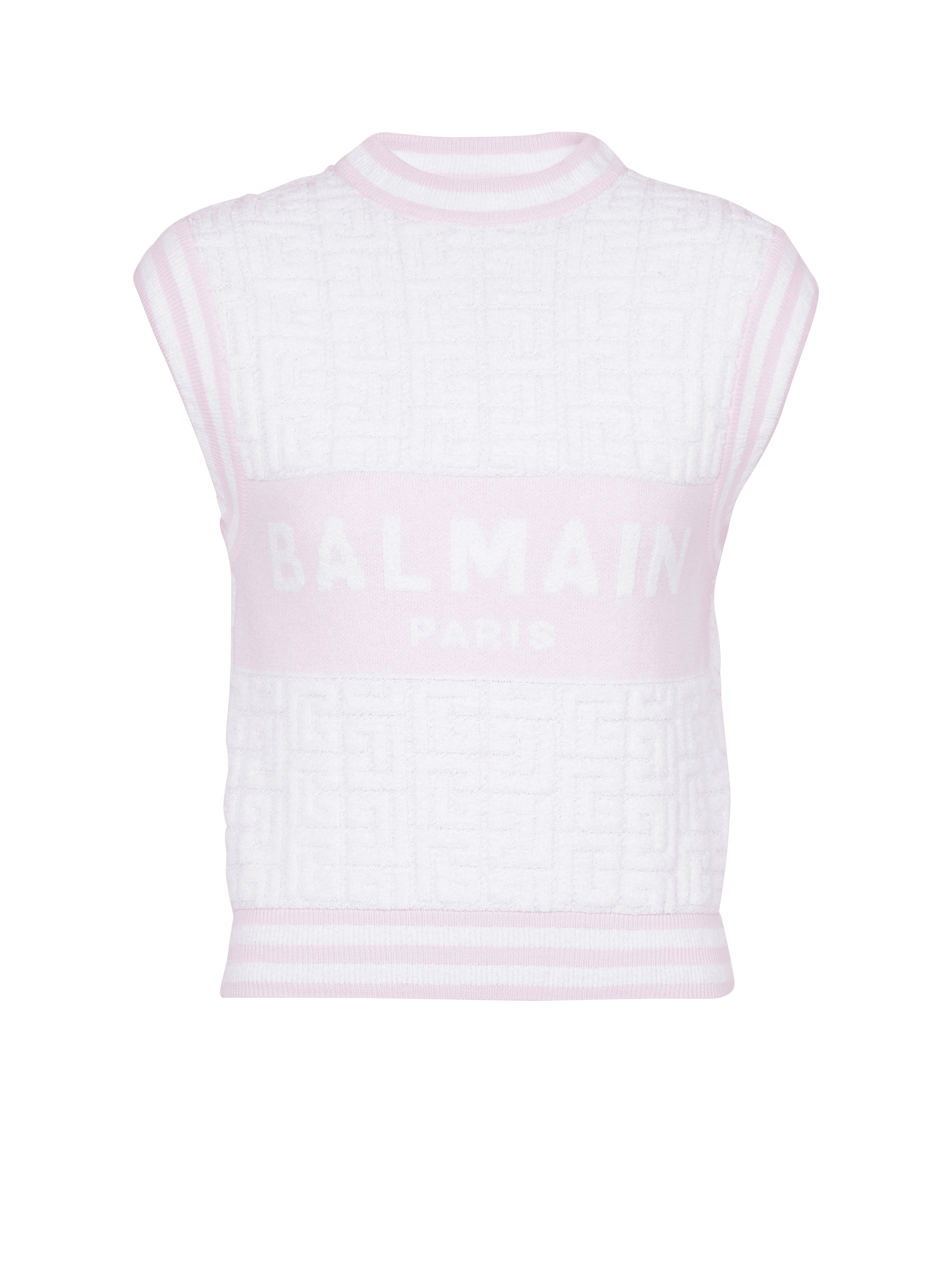 Sleeveless monogram knit top pink Women BALMAIN