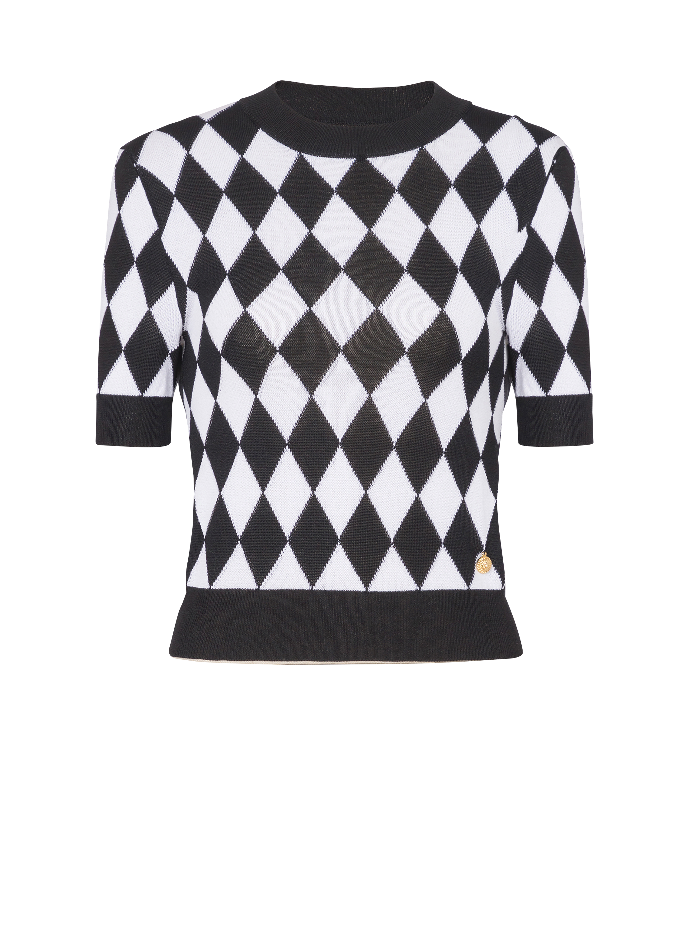 Diamond intarsia knit top