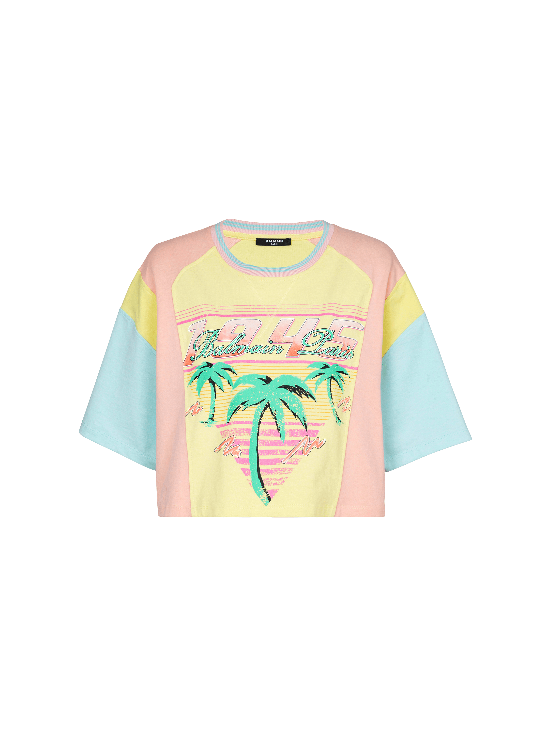 T-shirt with palm tree Balmain Signature print multicolor - Women | BALMAIN