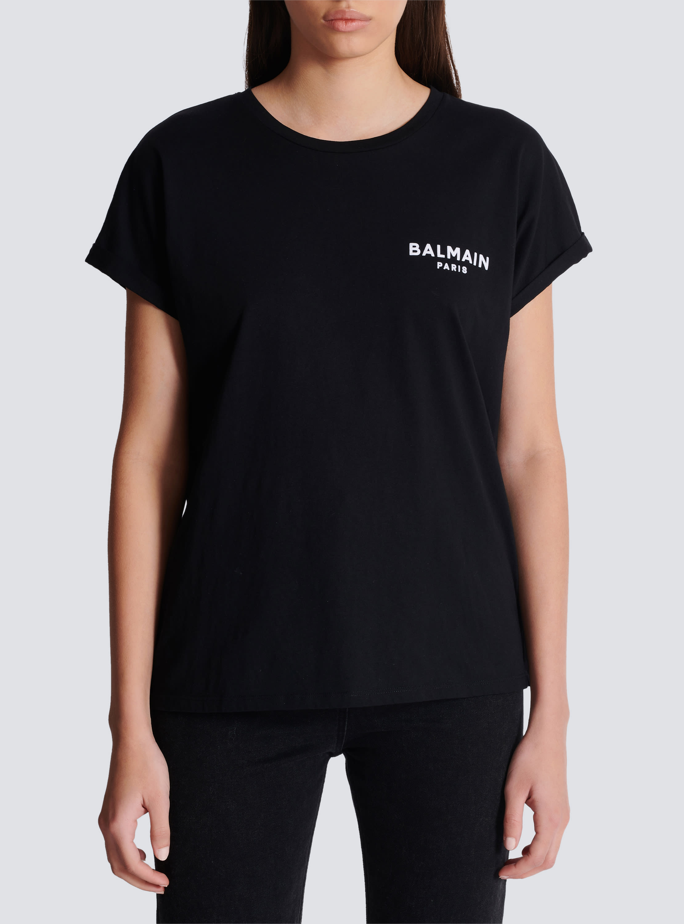 T shirt with flocked Balmain Paris logo