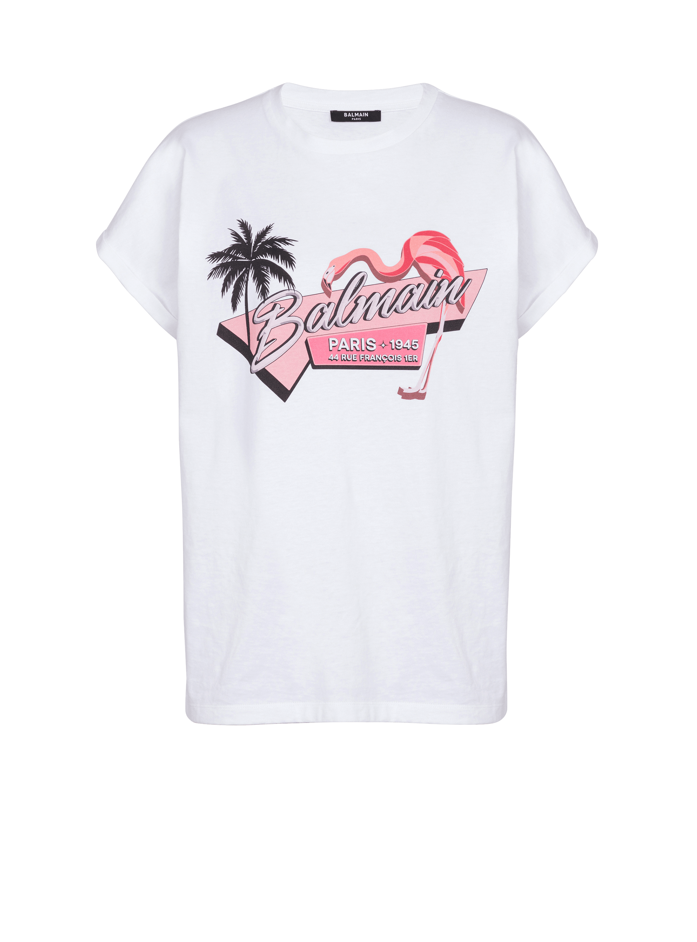 T-shirt con stampa Balmain fenicottero rosa