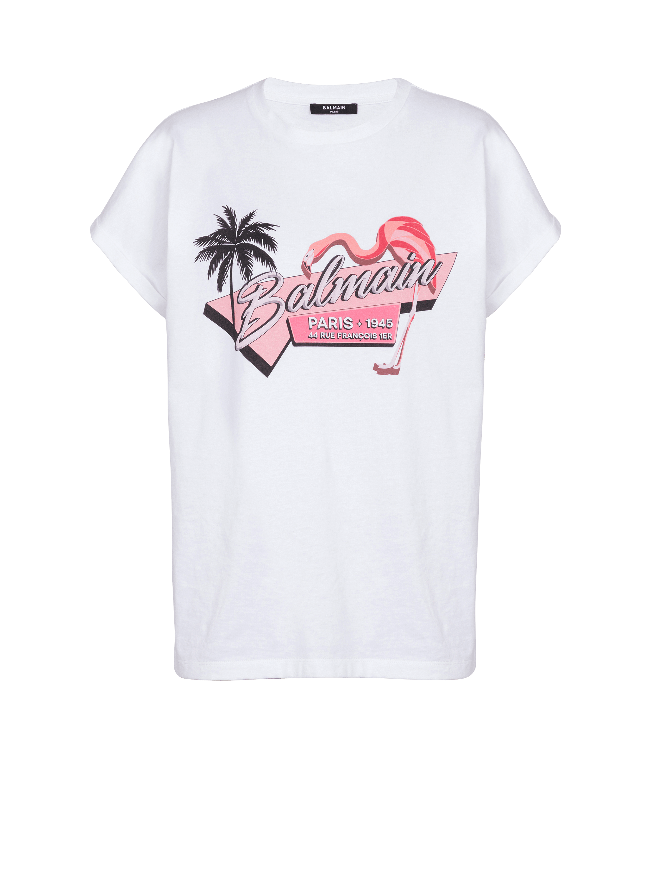 Balmain ピンクフラミンゴ プリントTシャツ