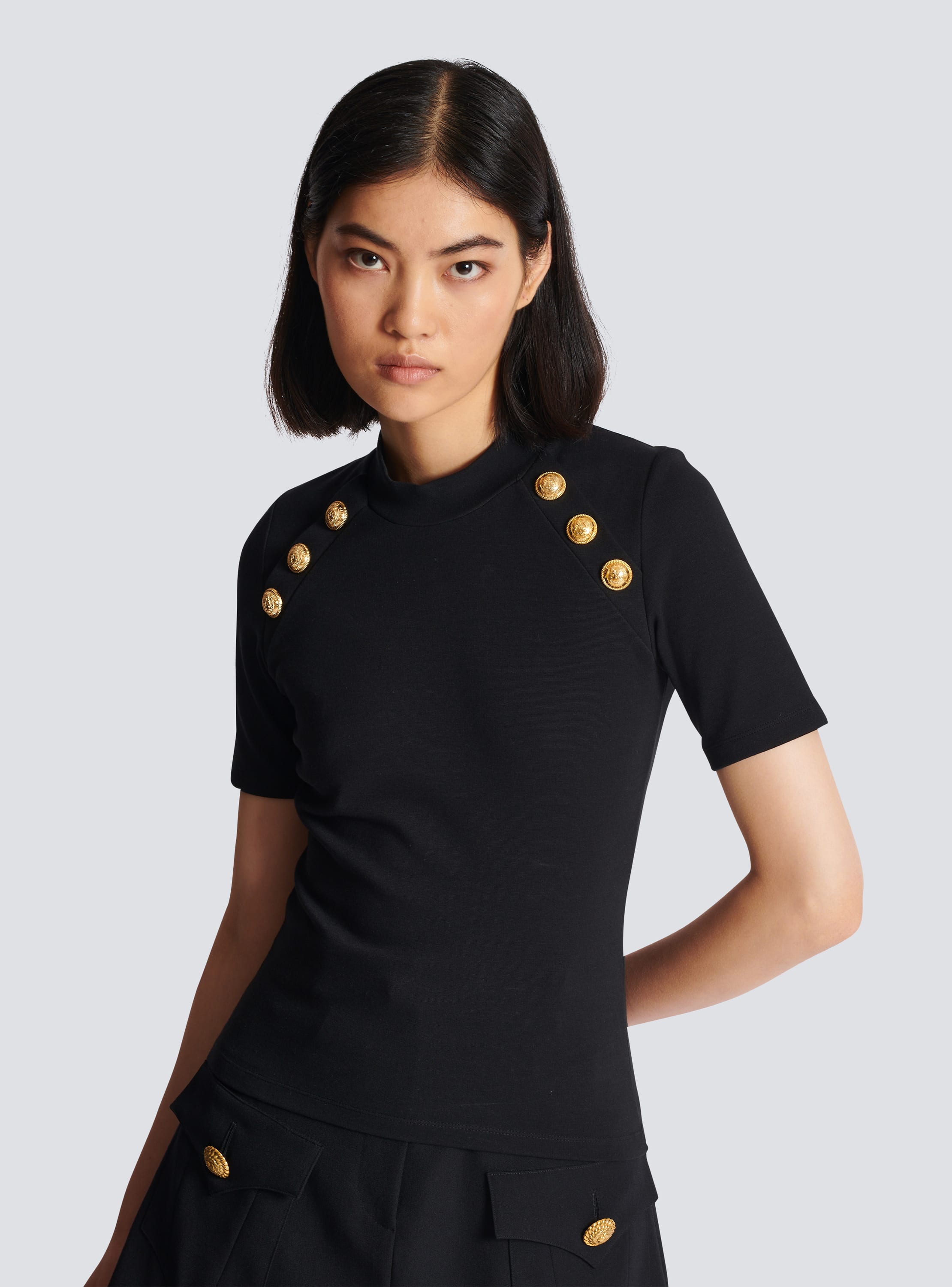 6 button jersey T shirt black Women BALMAIN