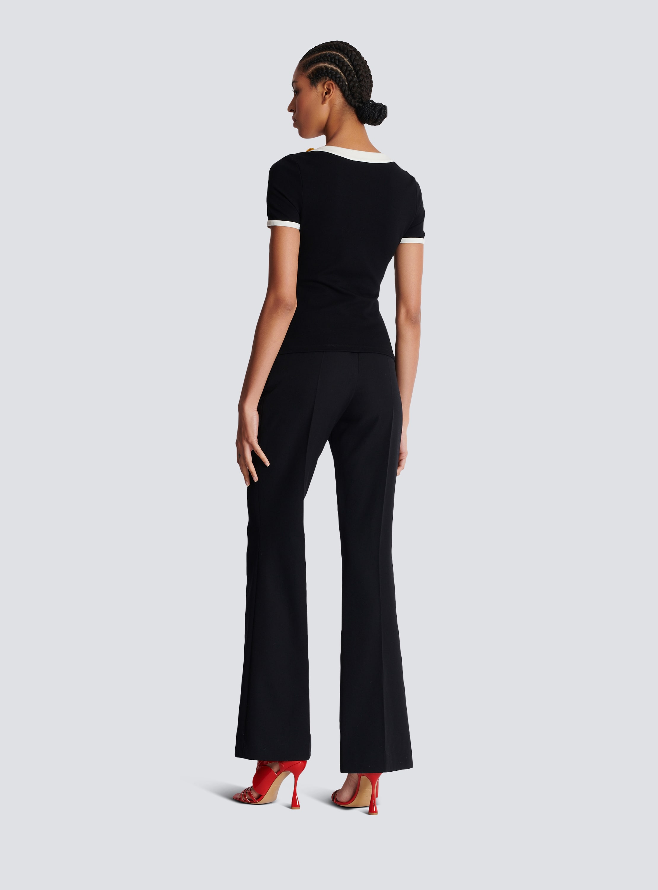 Two-tone T-shirt with button details - Women | BALMAIN