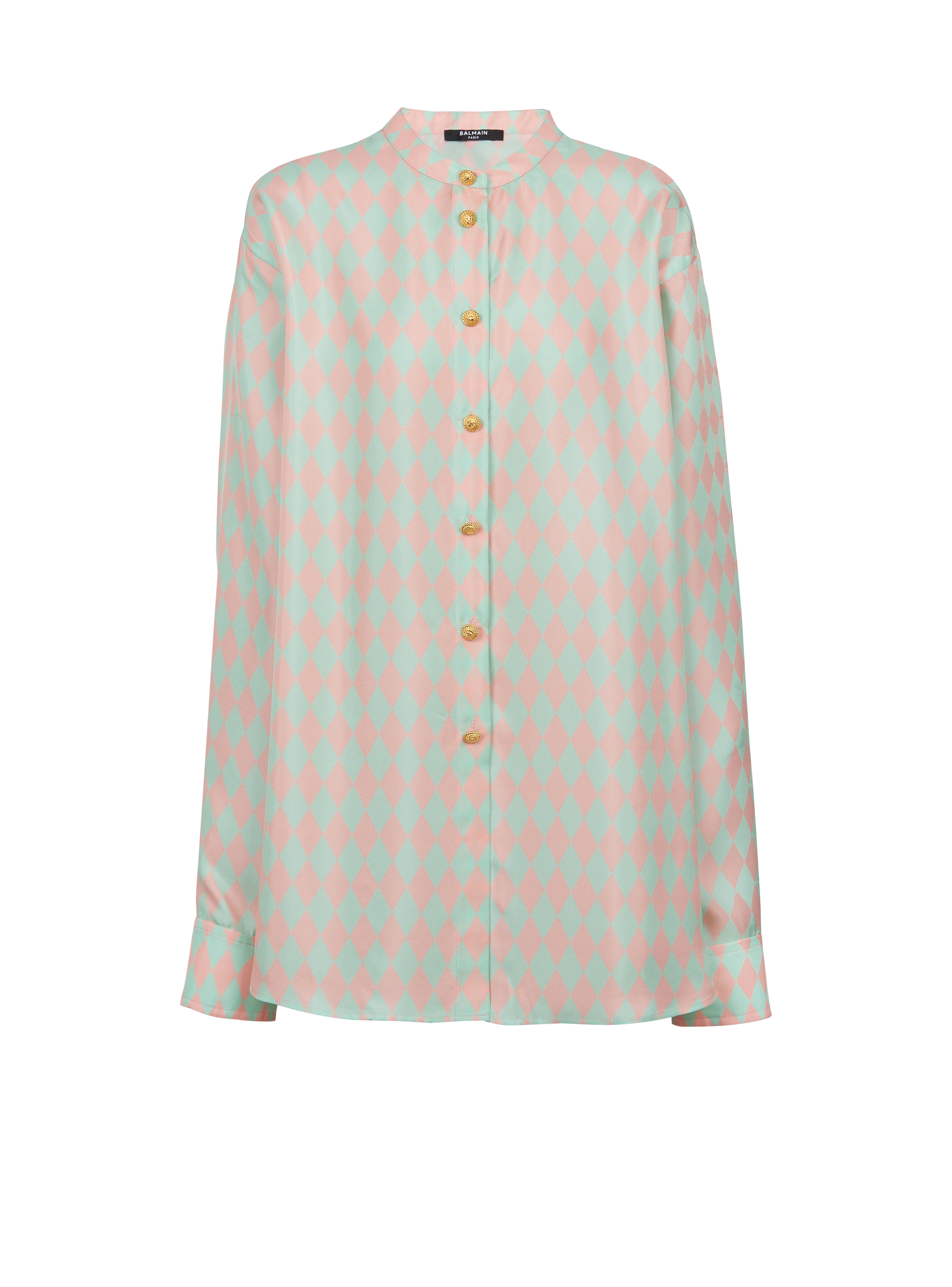 Camicia con collo alla coreana stampata con motivo a rombi