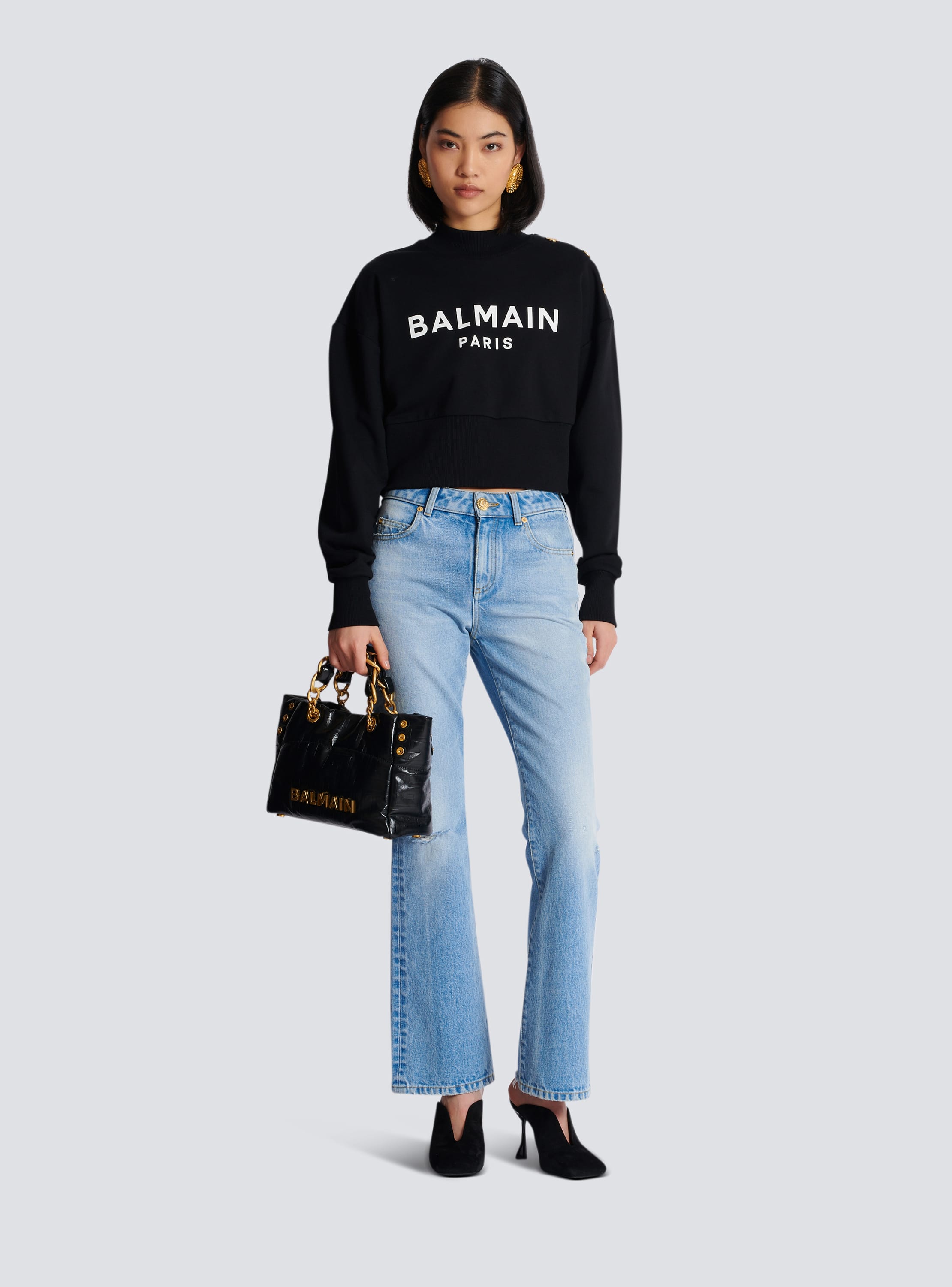 Cropped sweatshirt with Balmain Paris print