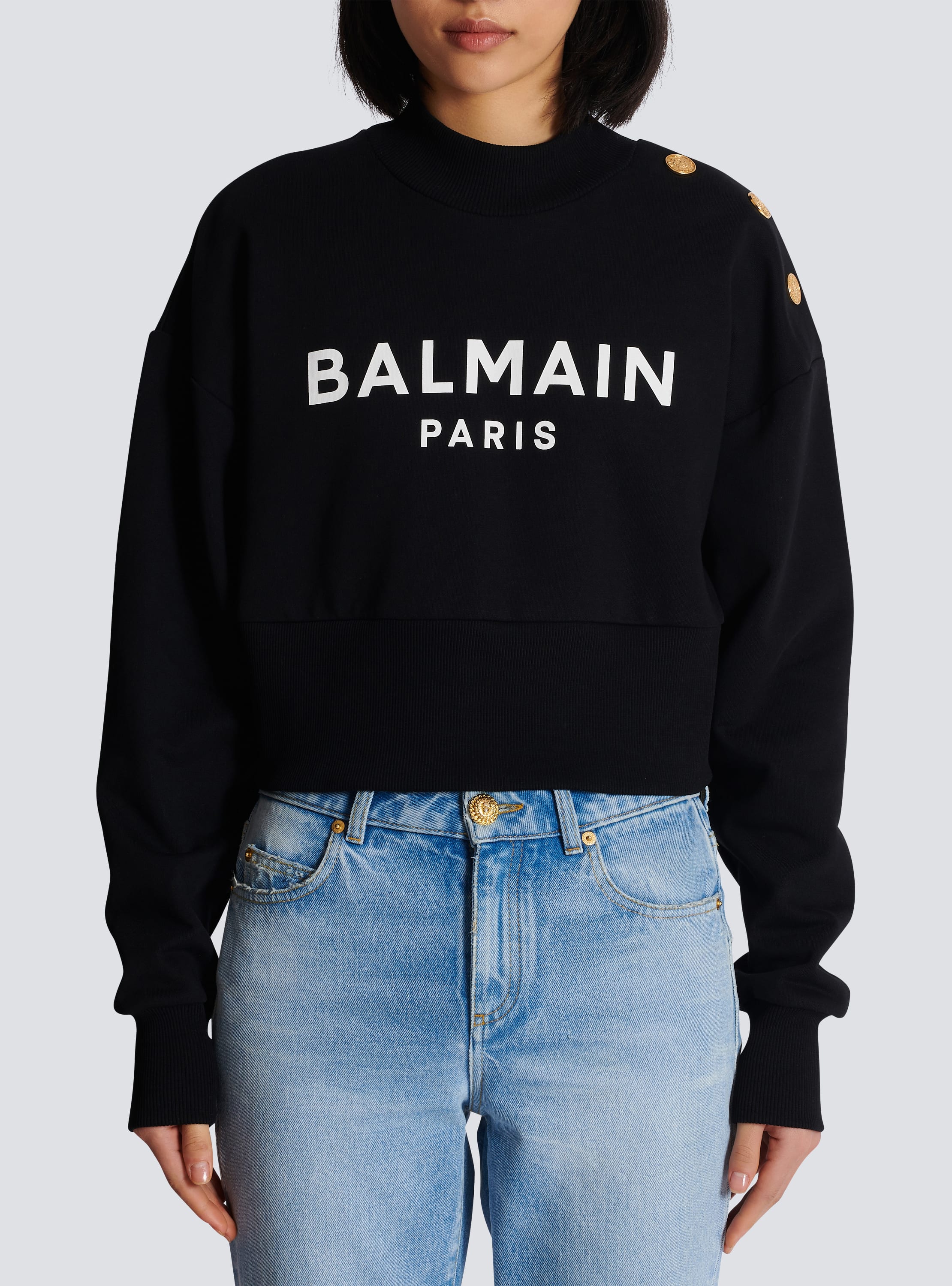 Cropped sweatshirt with Balmain Paris print