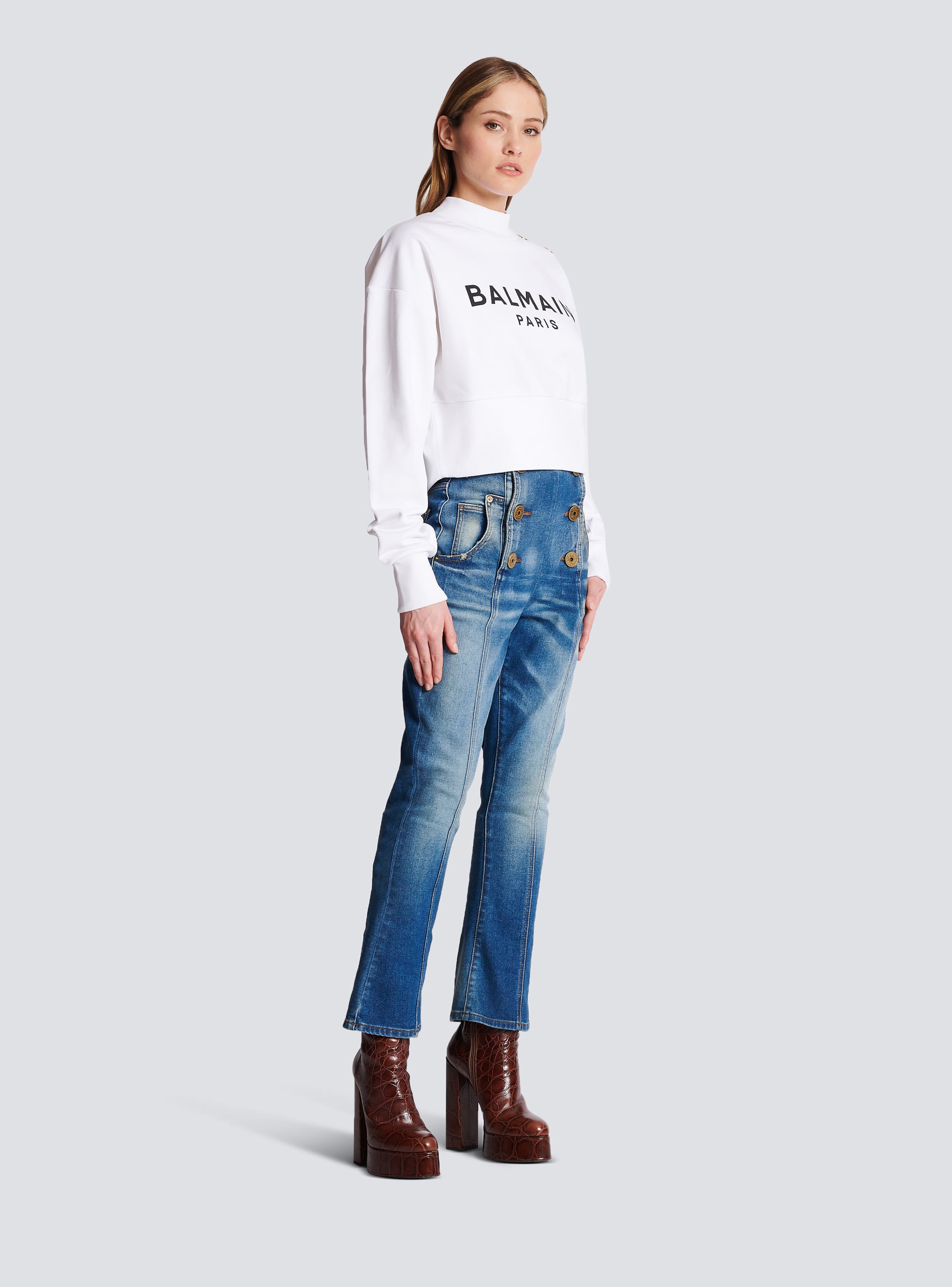 Balmain cropped sweatshirt sale
