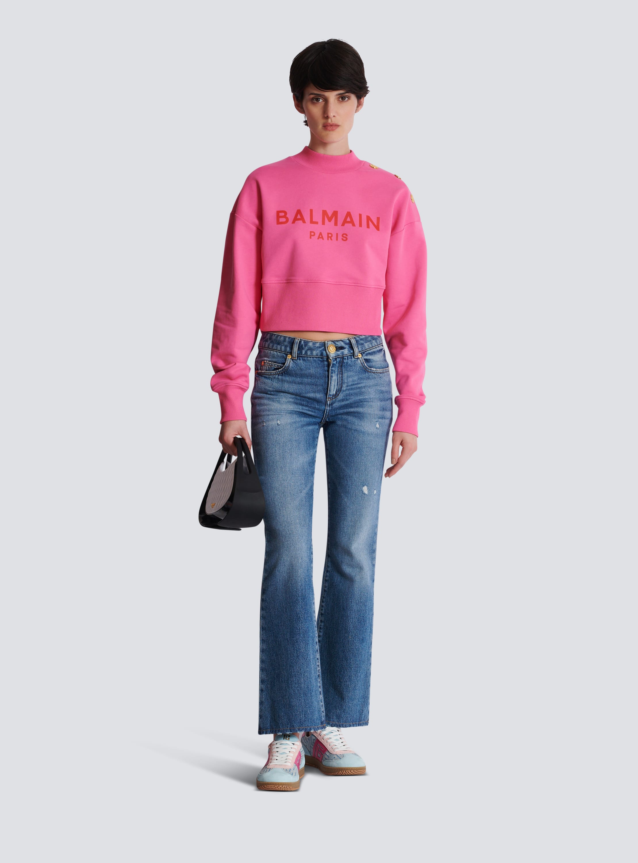 Cropped sweatshirt with Balmain Paris print