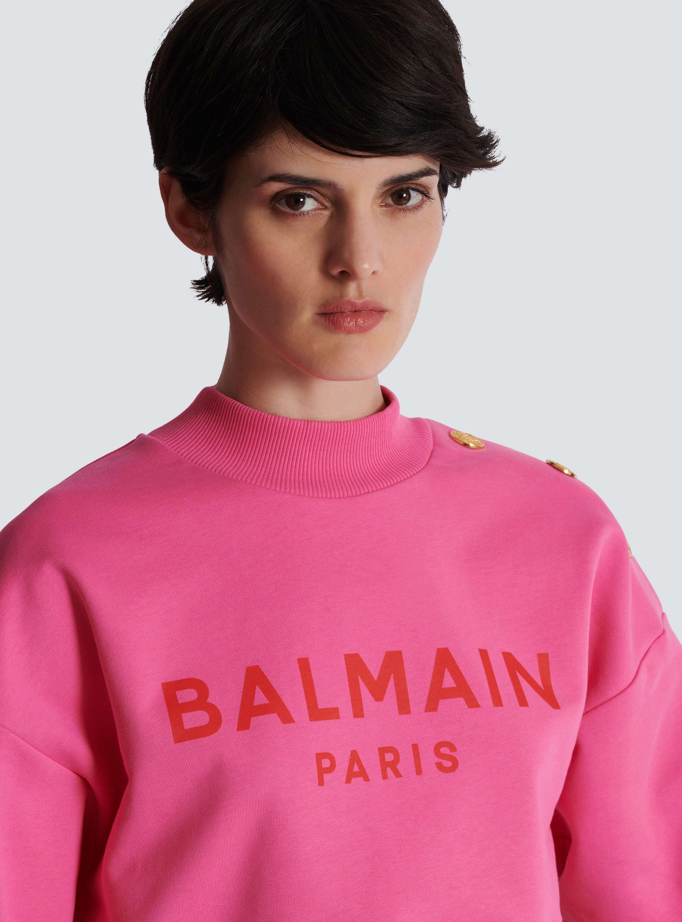 Cropped sweatshirt with Balmain Paris print pink Women BALMAIN