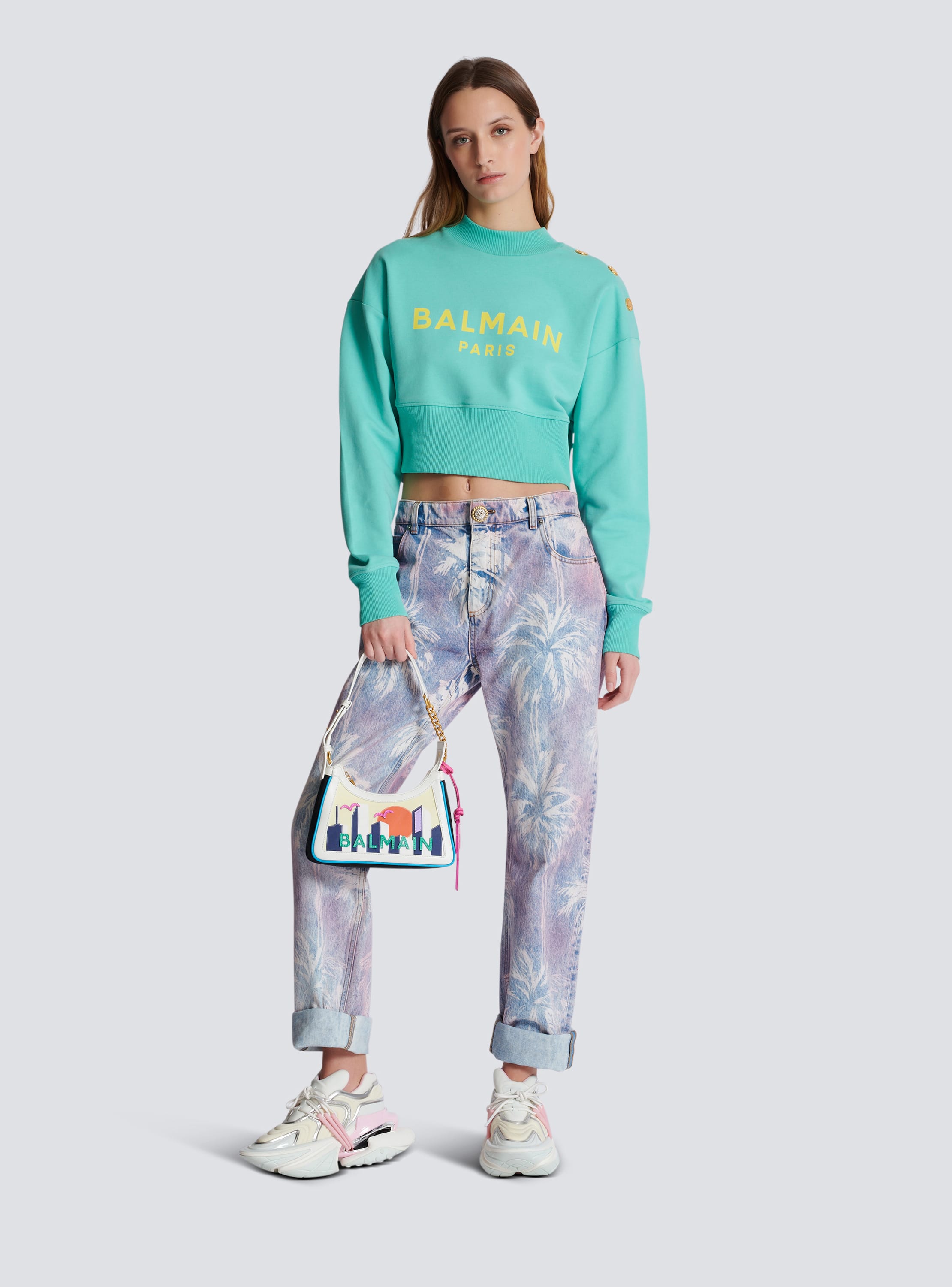 Kurzes Sweatshirt mit Balmain Paris-Print