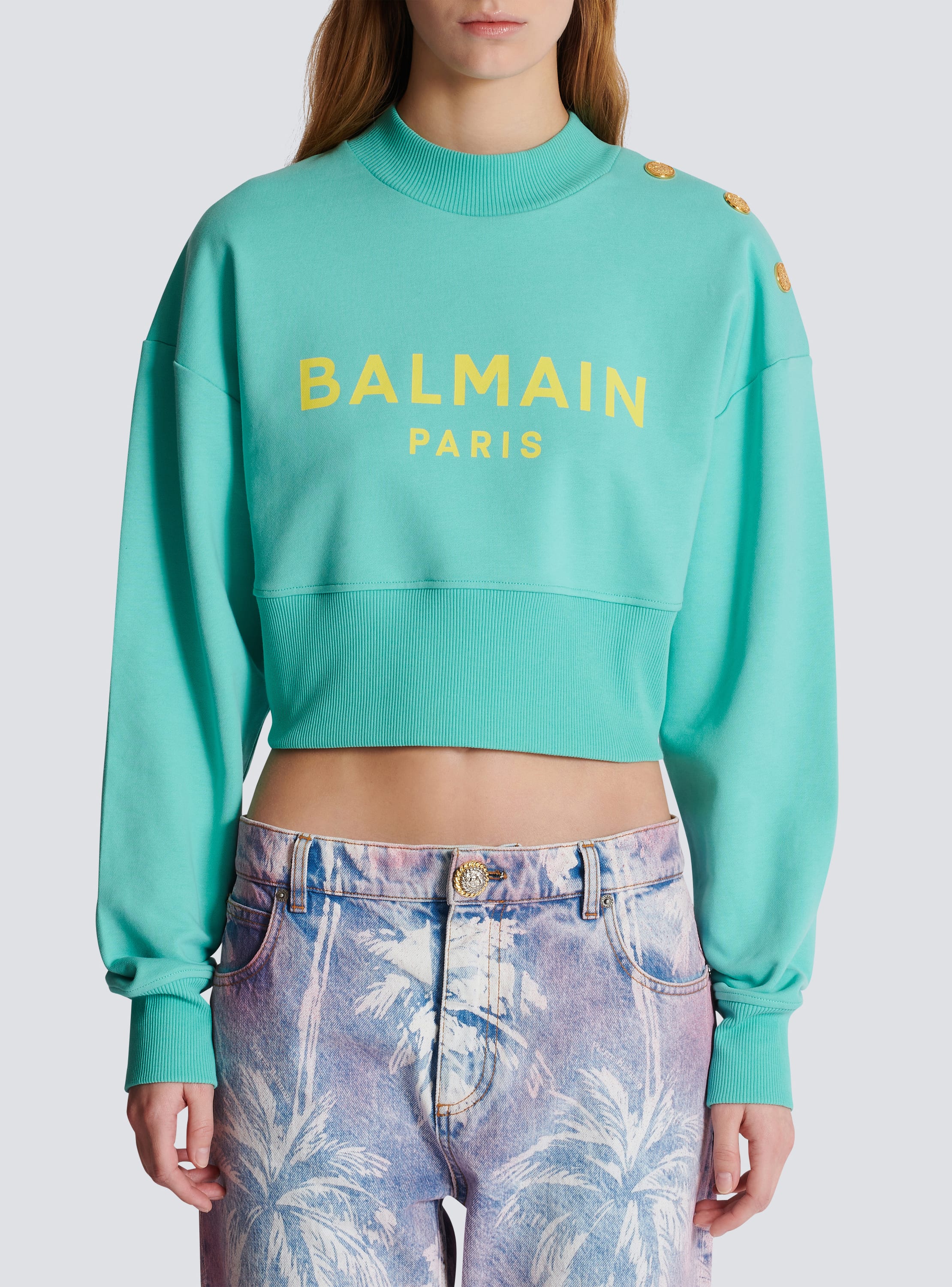 Cropped sweatshirt with Balmain Paris print