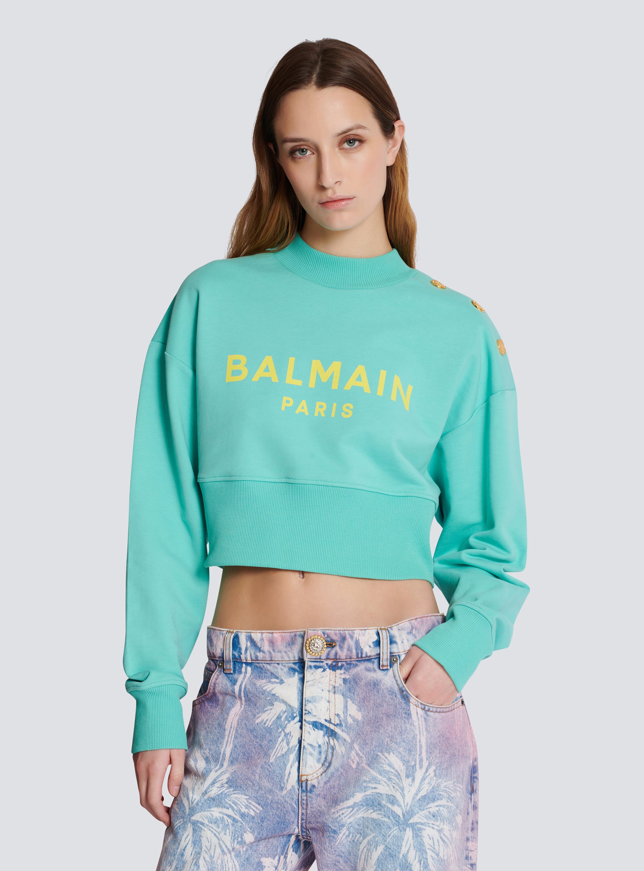 Cropped sweatshirt with Balmain Paris print