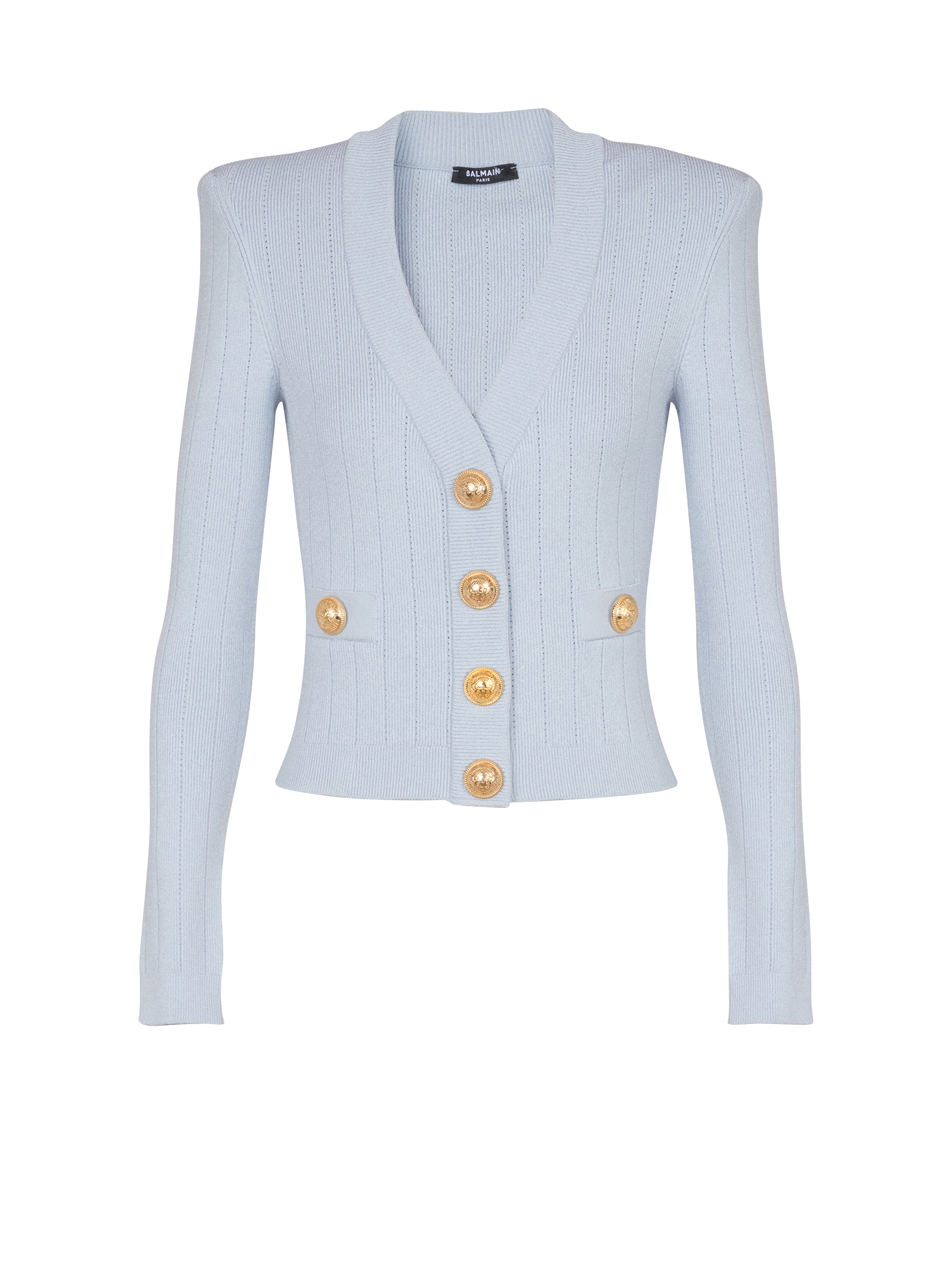 balmain paris Cardigan court en maille bleu - Femme